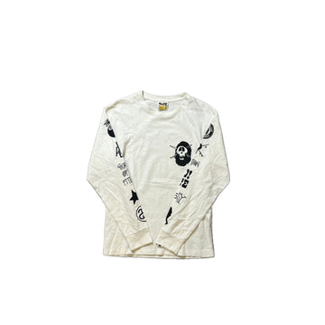 White A Bathing Ape (BAPE) x Stussy Long Sleeve Tee - S