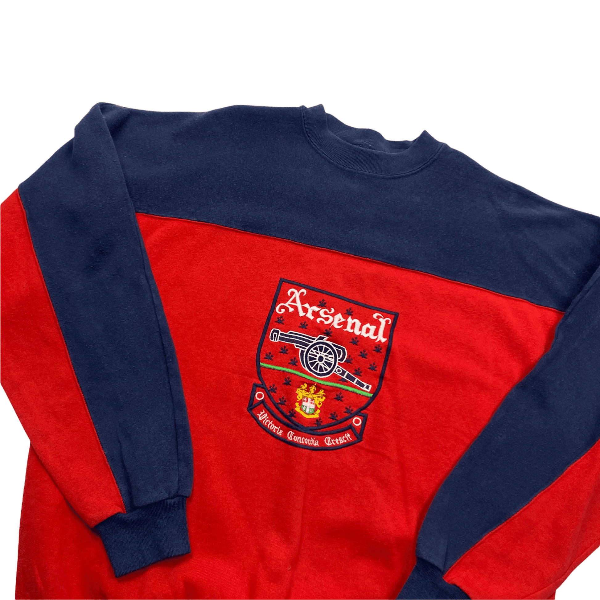 Vintage 90s Navy Blue + Red Adidas Arsenal Football Spell-Out Sweatshirt - Medium - The Streetwear Studio