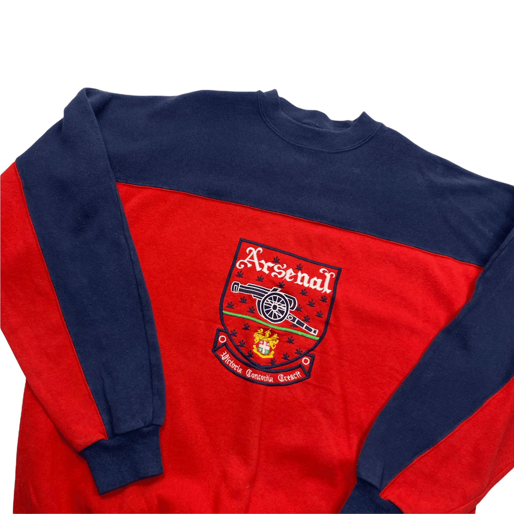 Vintage 90s Navy Blue + Red Adidas Arsenal Football Spell-Out Sweatshirt - Medium - The Streetwear Studio