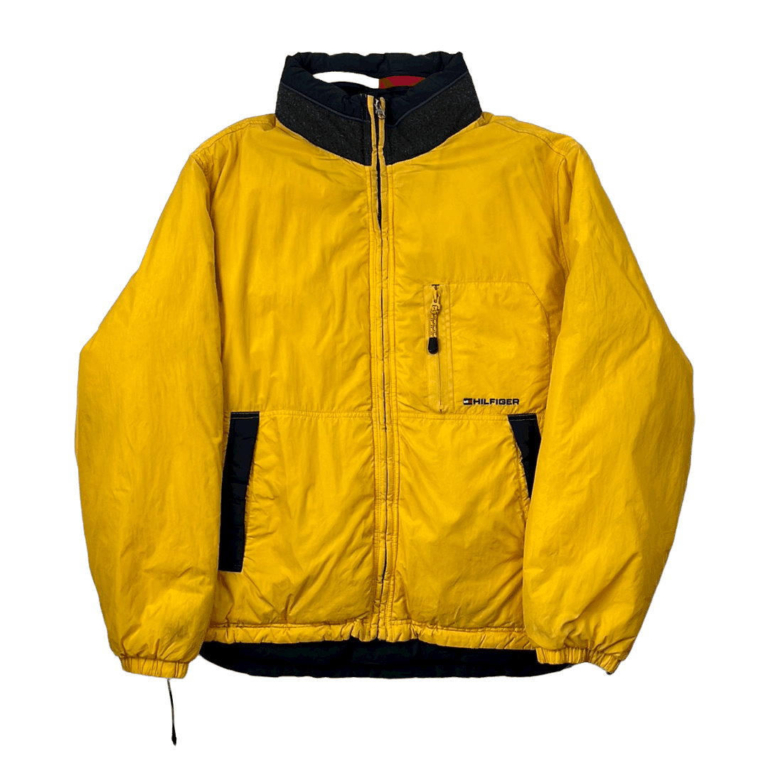 Puffer Jacket Yellow And Navy Blue Tommy Hilfiger Jacket Vintage