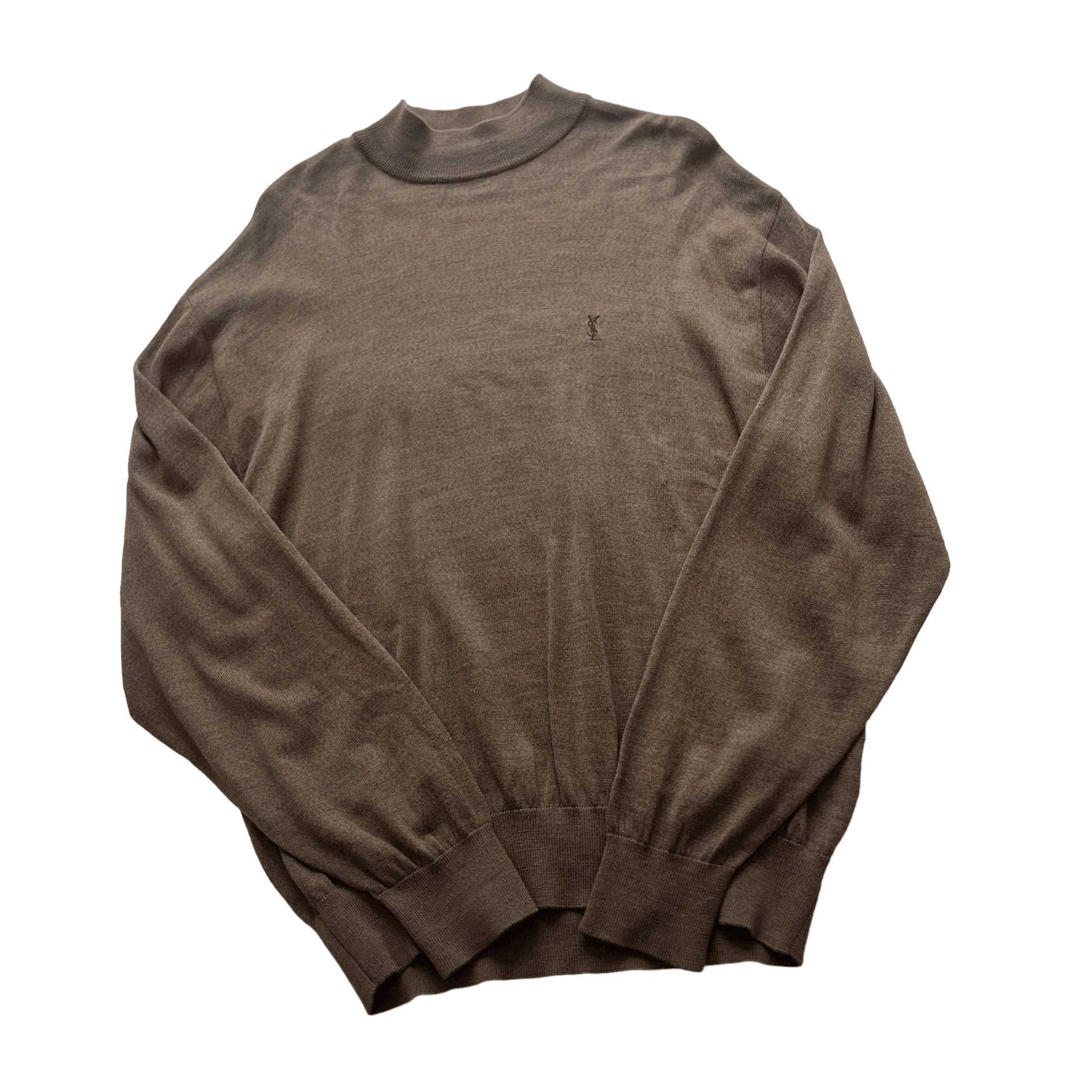 Vintage Brown Yves Saint Laurent (YSL) Mock Neck Sweatshirt - Extra Large - The Streetwear Studio
