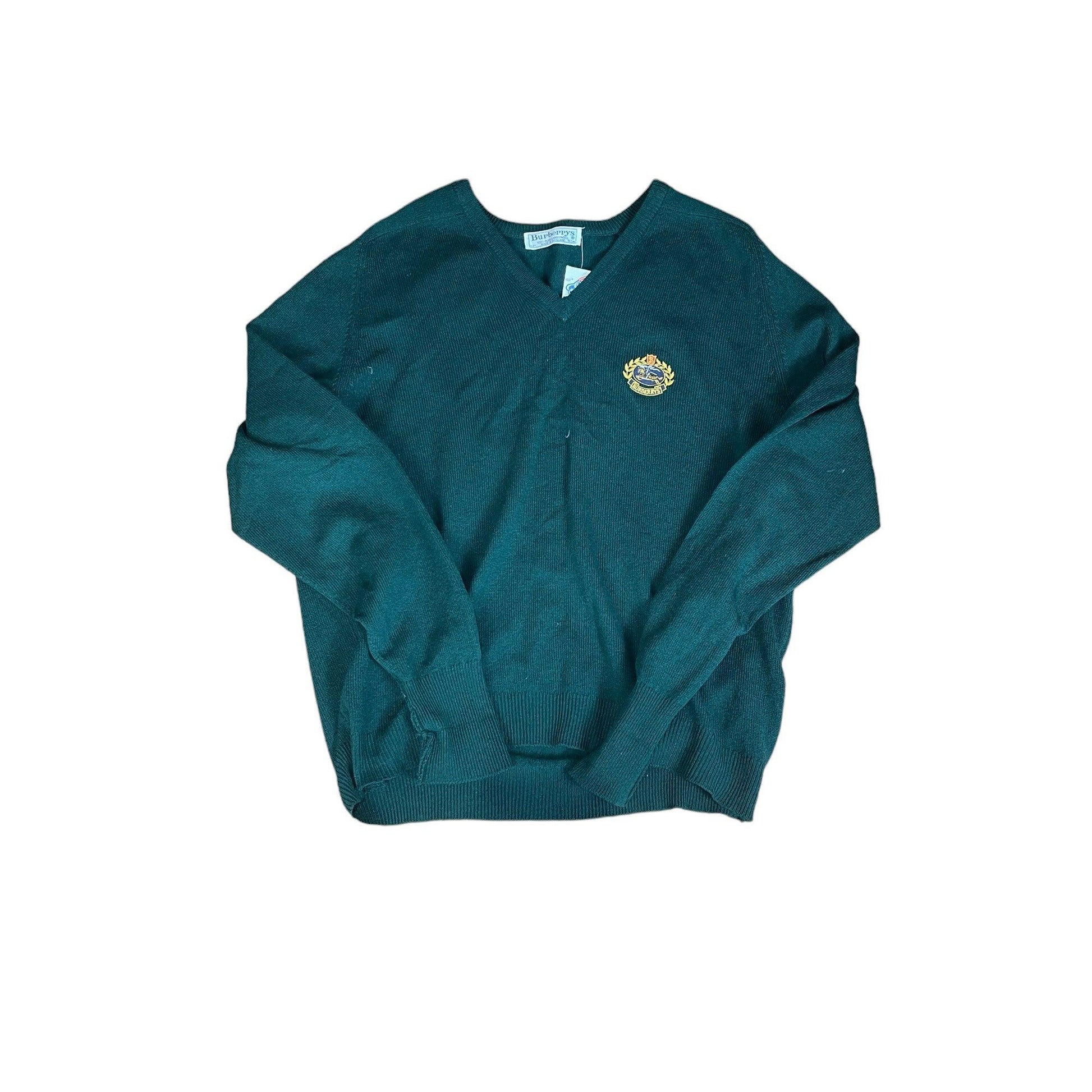 Vintage 90s Green Burberry Knitted Sweatshirt - Extra Large - The Streetwear Studio