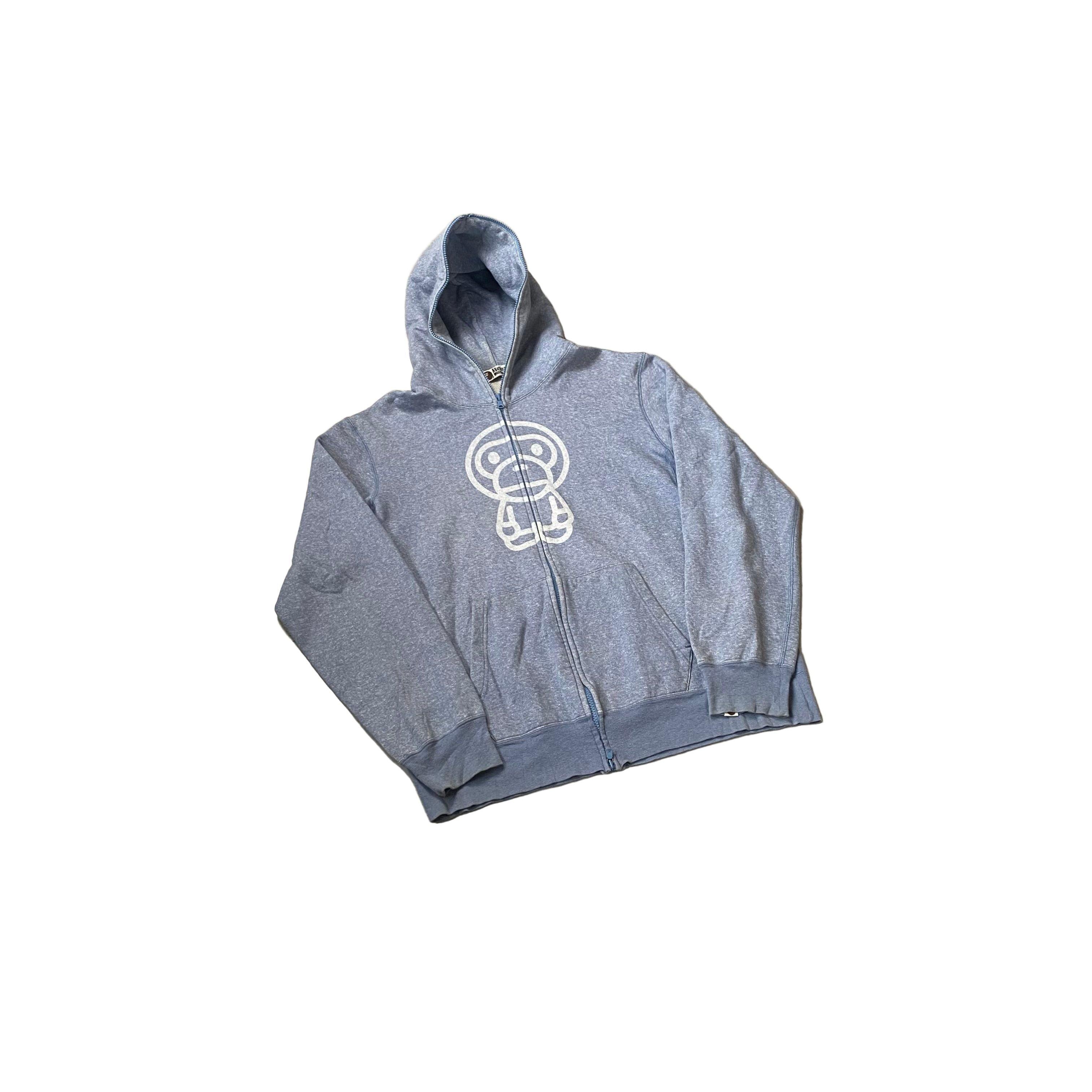 Grey/ Light Blue A Bathing Ape (BAPE) Zip Up Hoodie - XL