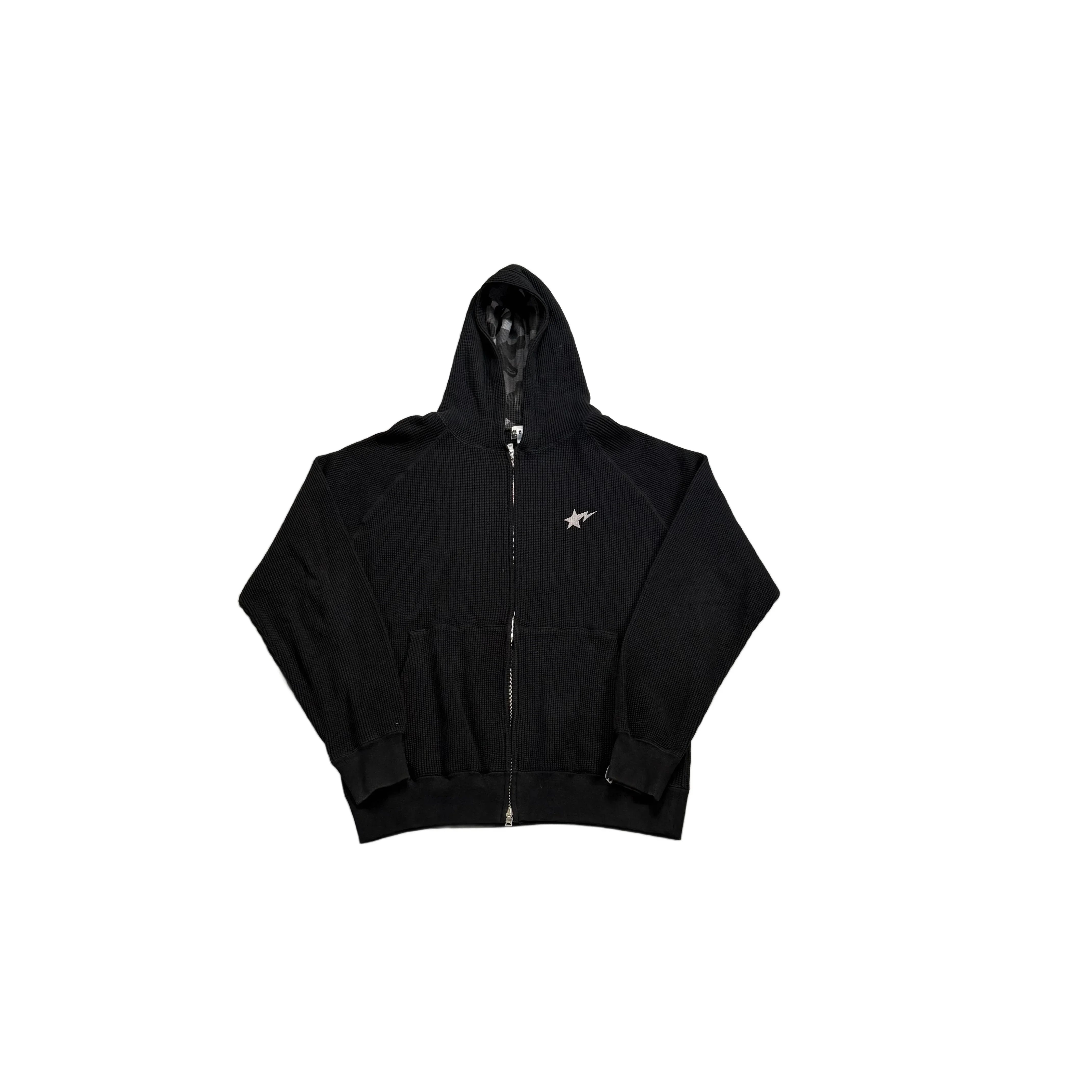 Black A Bathing Ape (BAPE) Waffle Zip Up Hoodie - L