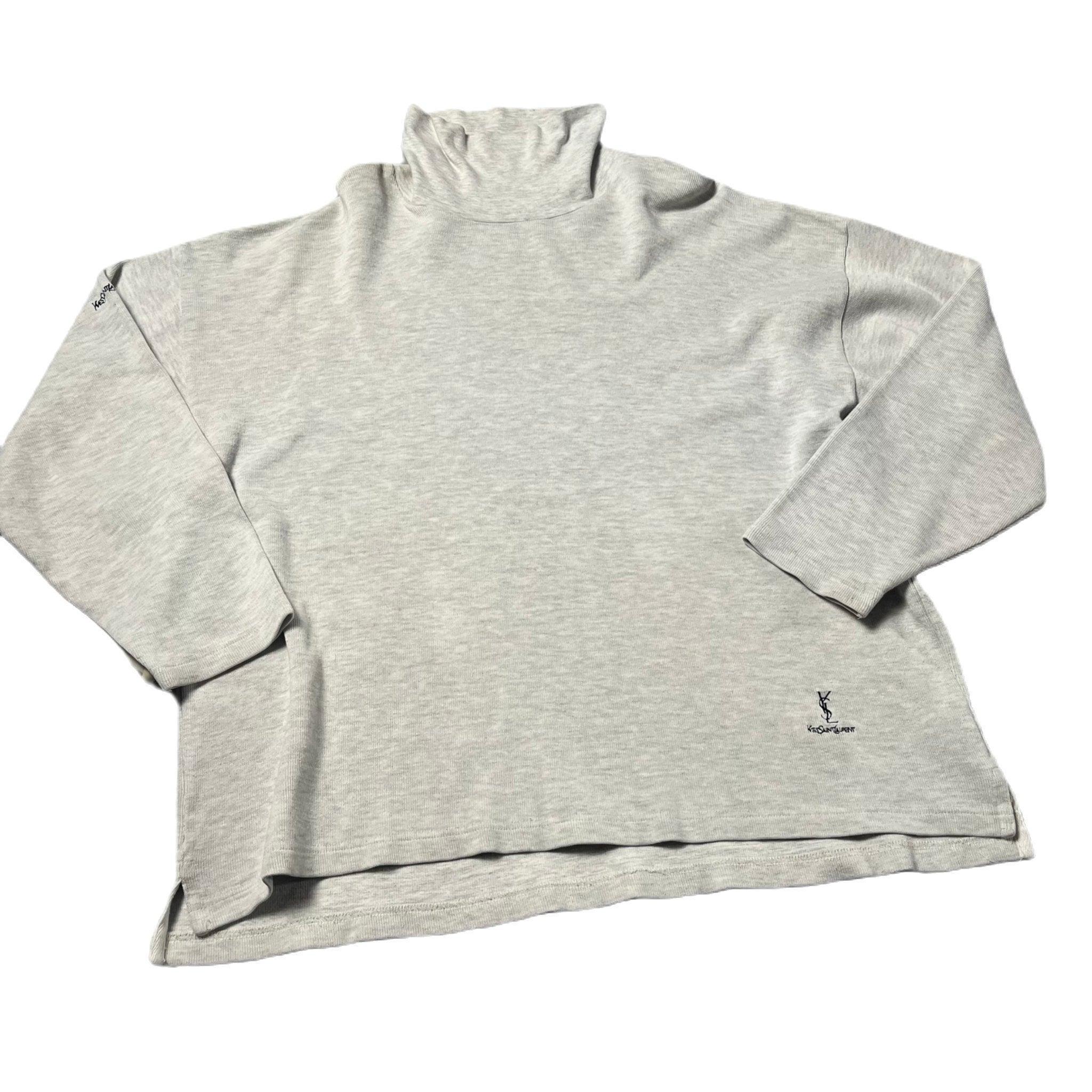 Vintage Grey Yves Saint Laurent (YSL) Mock Neck Sweatshirt - XL