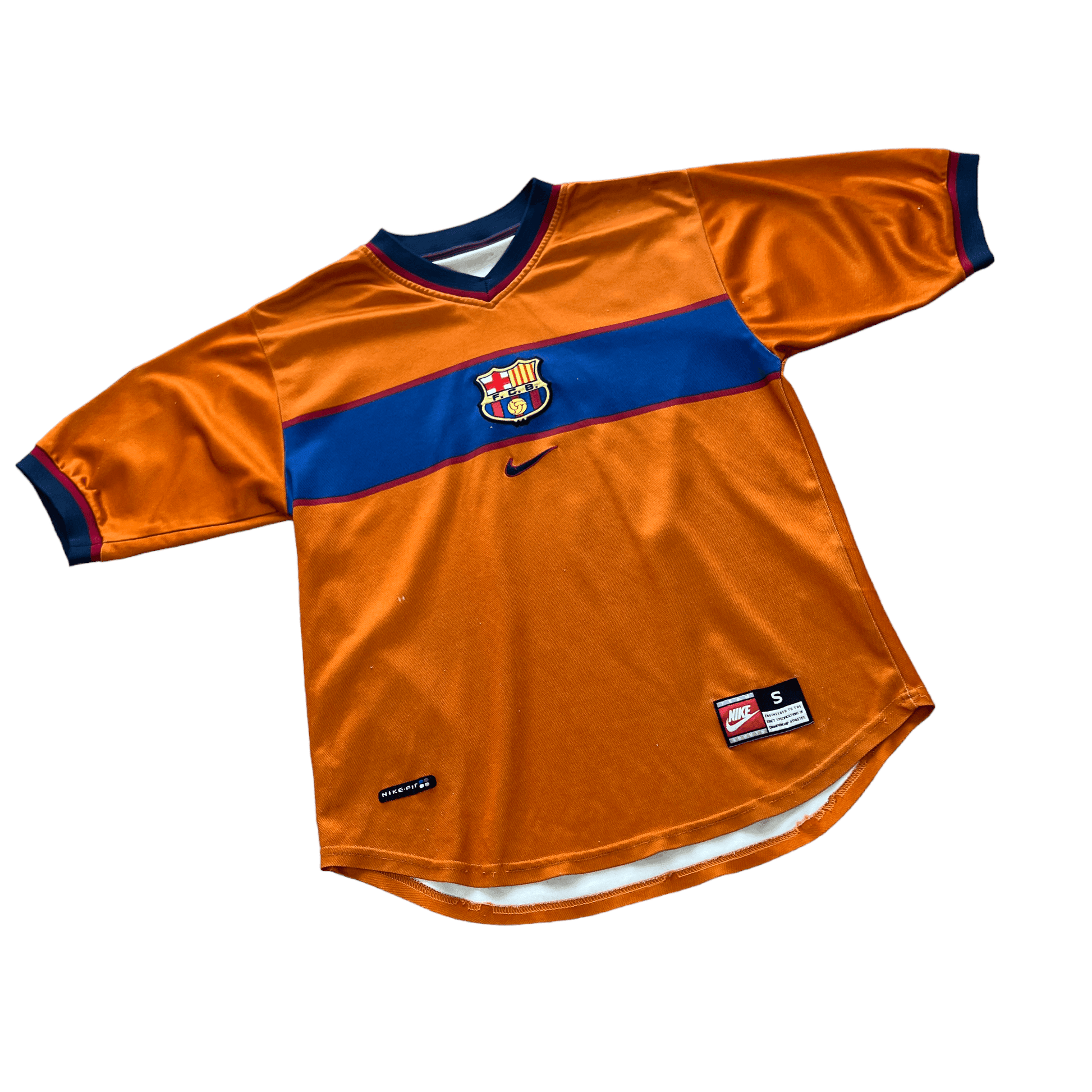 1998-00 Orange Nike Barcelona FC Figo Third Shirt - Small - The Streetwear Studio
