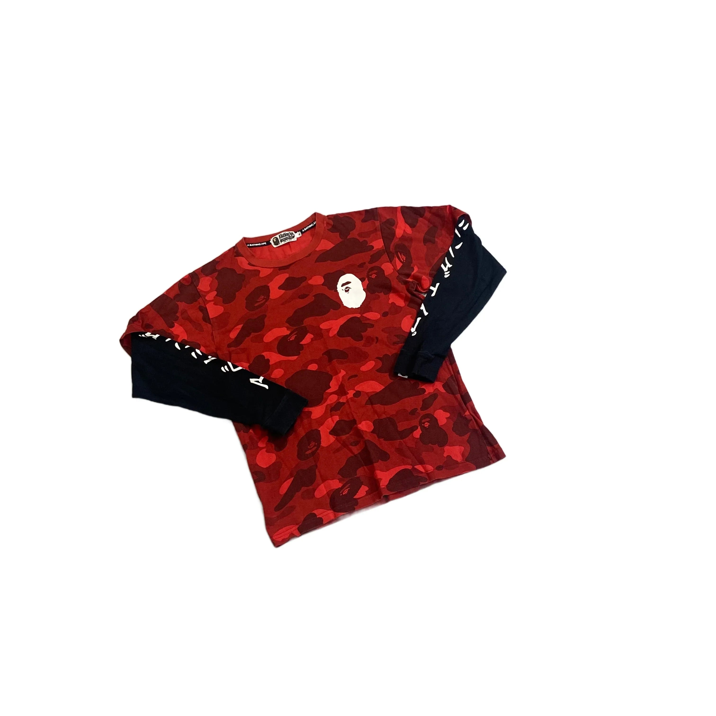 Red + Black A Bathing Ape (BAPE) Long Sleeve Tee - S