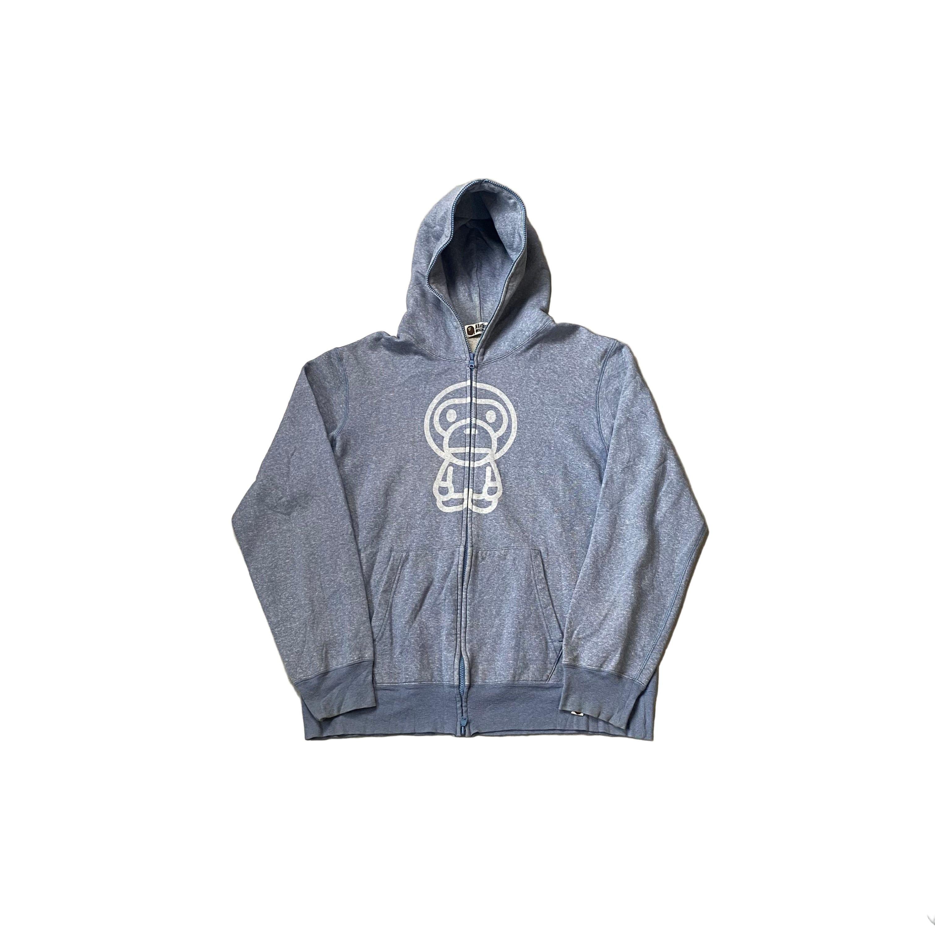 Grey/ Light Blue A Bathing Ape (BAPE) Zip Up Hoodie - XL