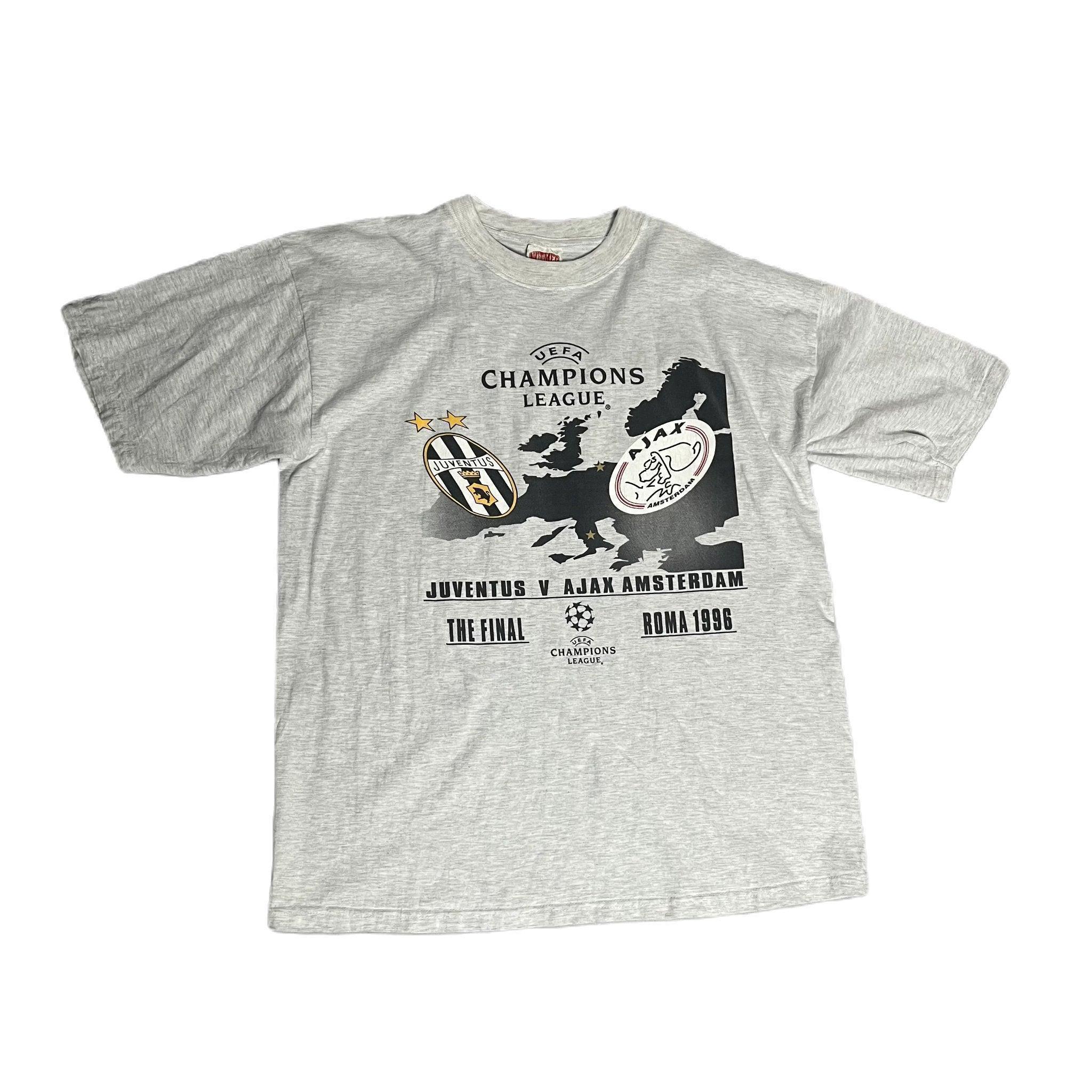 Vintage 90s Grey Nutmeg Ajax vs Juventus UCL Graphic Tee - XL