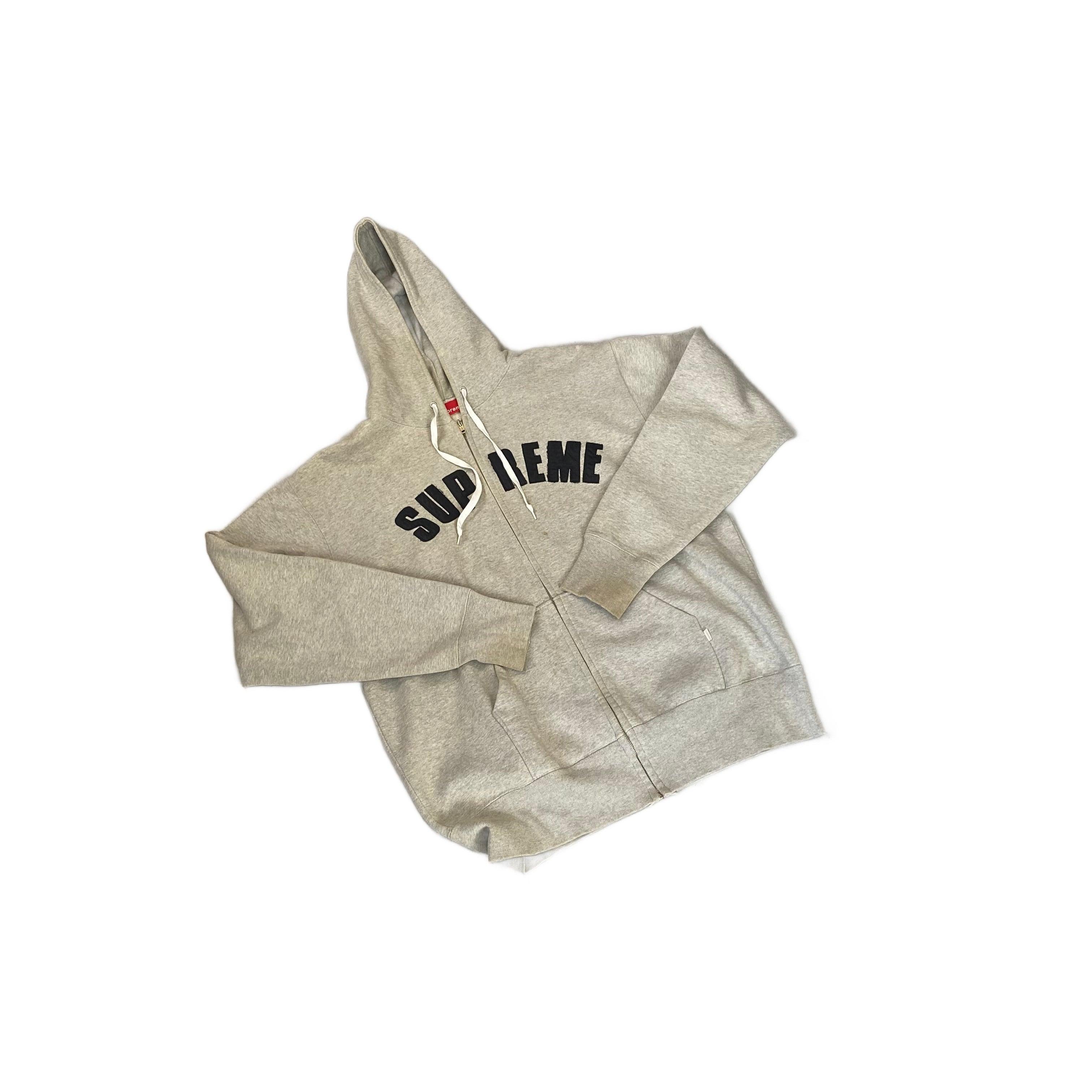 Grey Supreme Zip Up Hoodie - XL