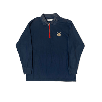 Vintage Navy Blue Burberry 1/4 Zip Long Sleeve Polo - L