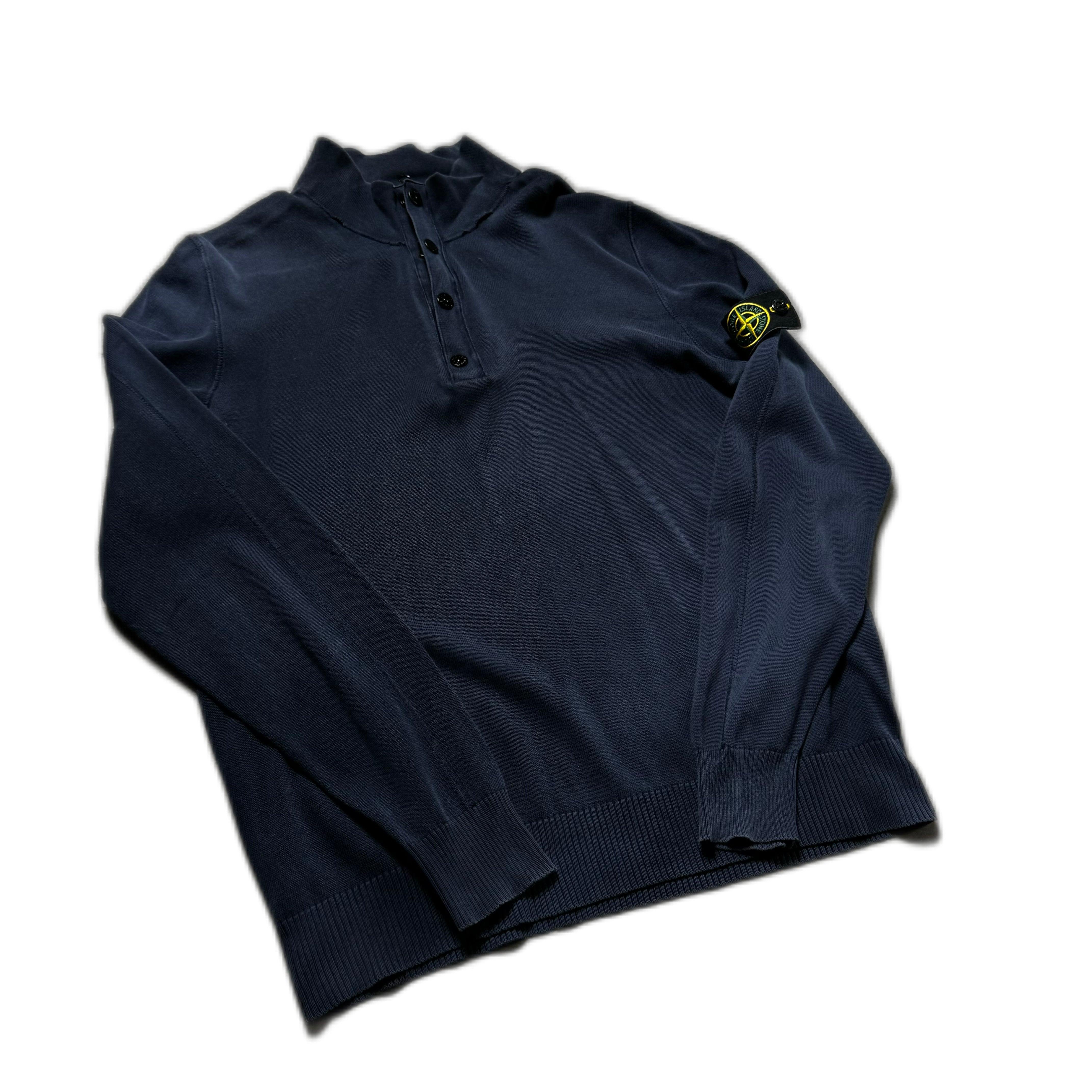 Vintage Navy Blue Stone Island 1/4 Zip Sweatshirt - XL