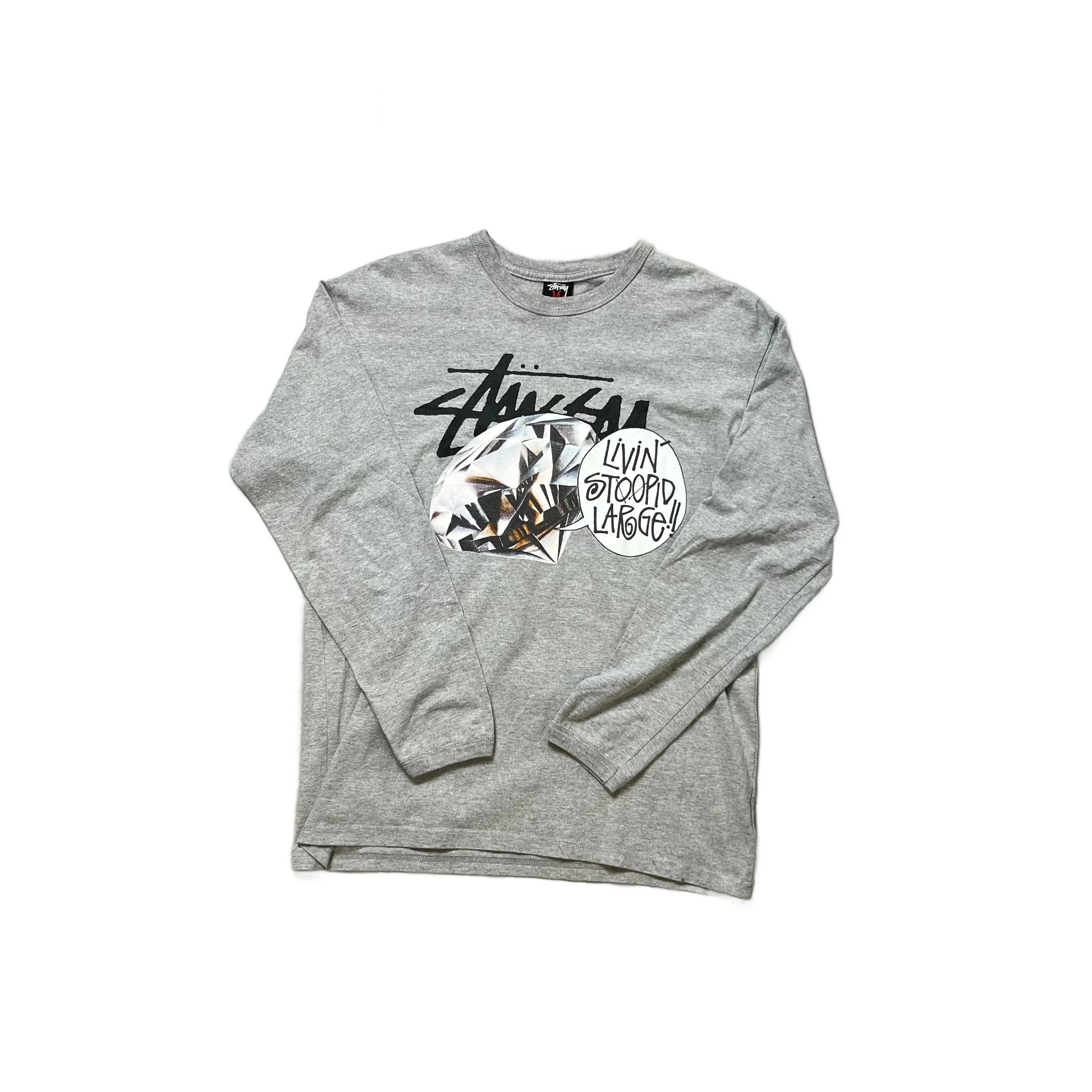 Grey Stussy Long Sleeve Tee - M