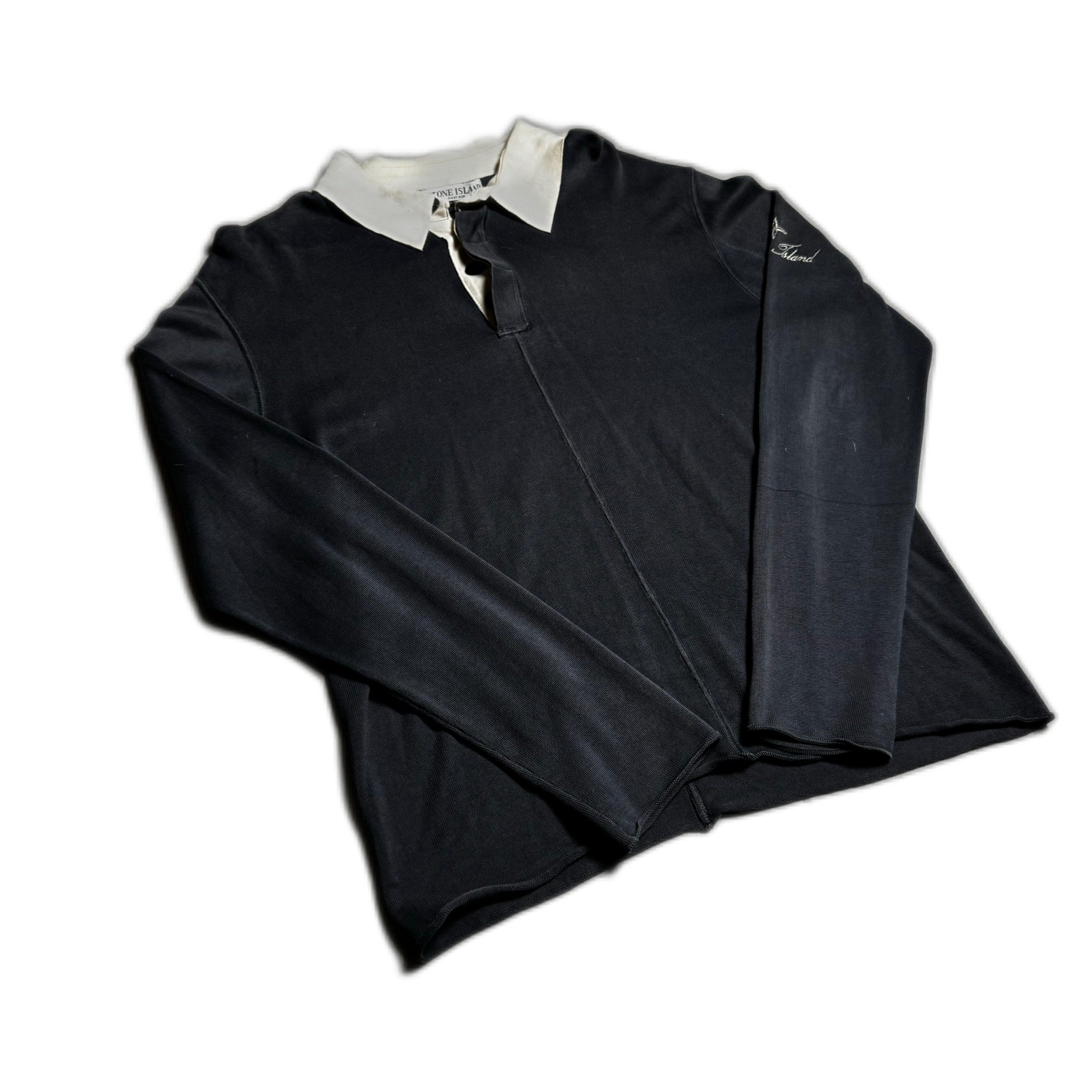 Vintage Navy Blue Stone Island Long Sleeve Polo Shirt - L