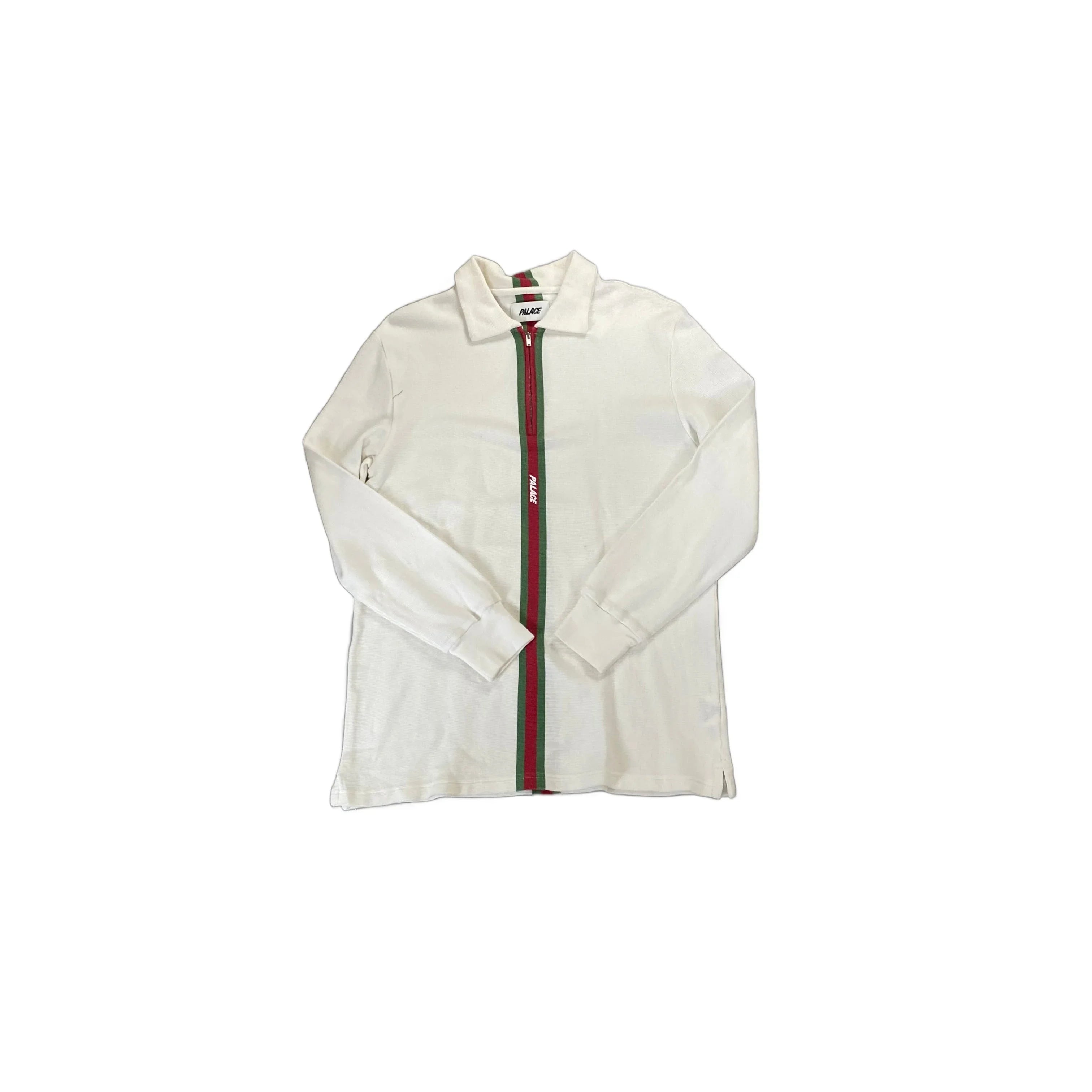 White Palace 1/4 Zip Long Sleeve Polo Shirt - M