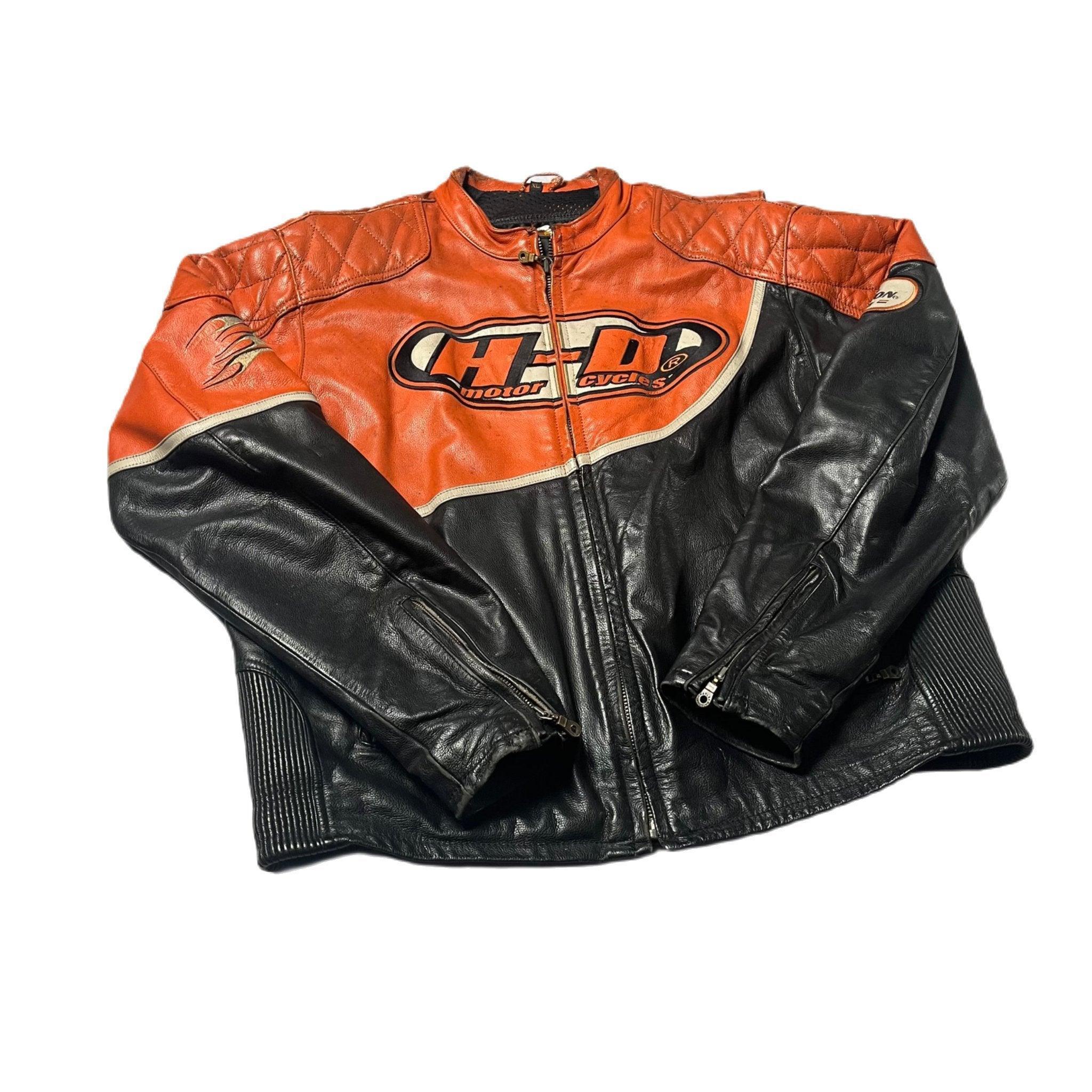 Vintage Black + Orange Harley Davidson Leather Jacket - XL