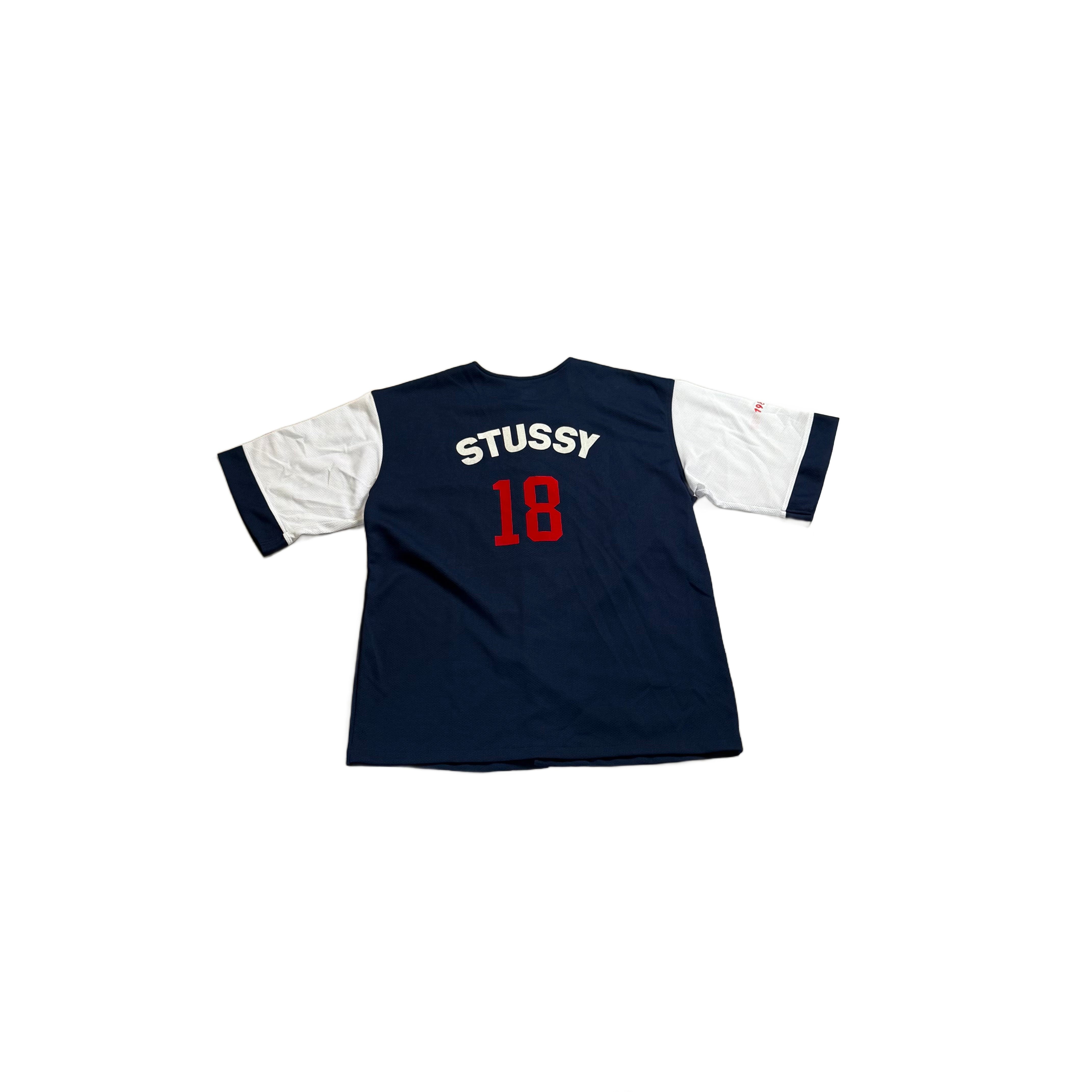 Navy Blue + White Stussy Jersey - L