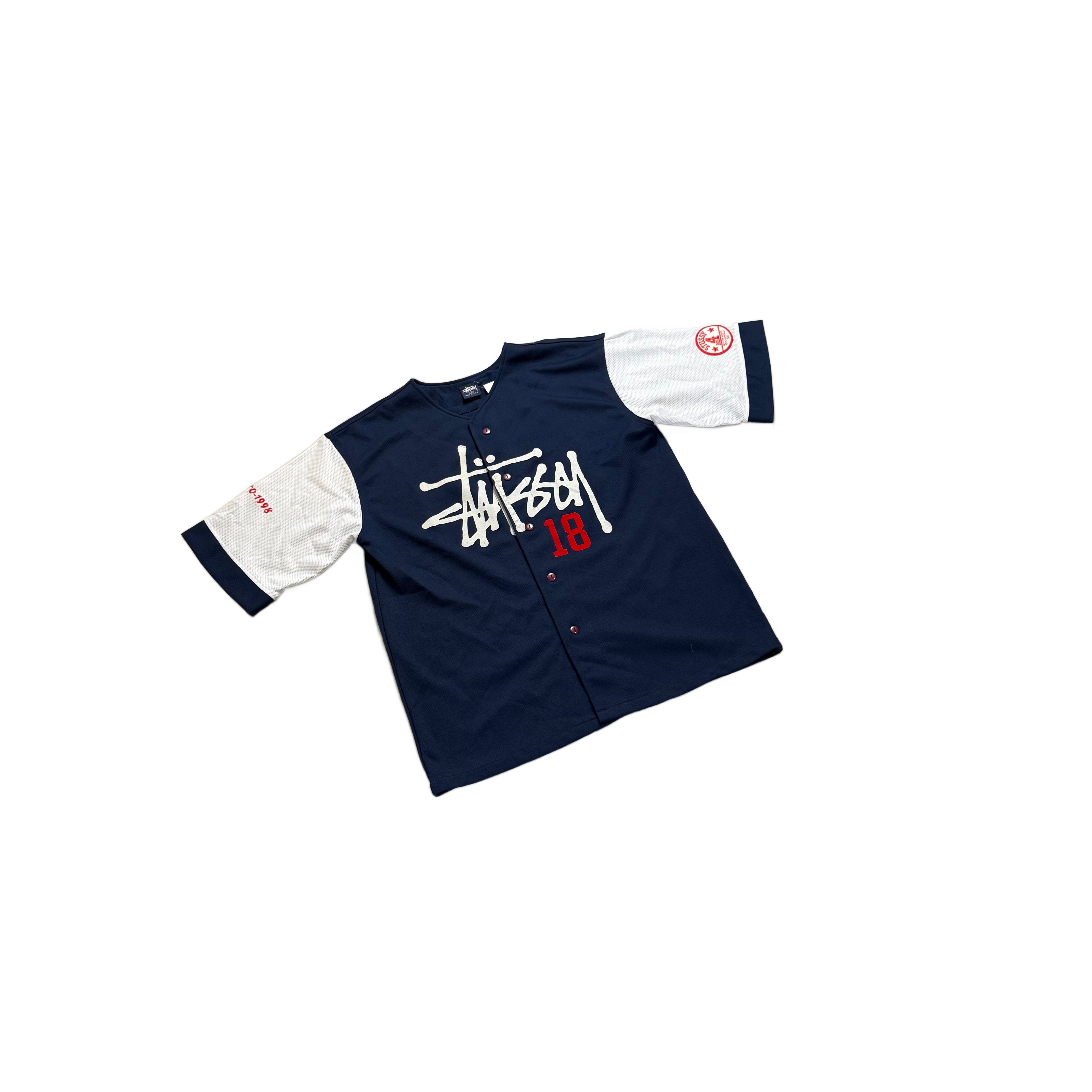 Navy Blue + White Stussy Jersey - L