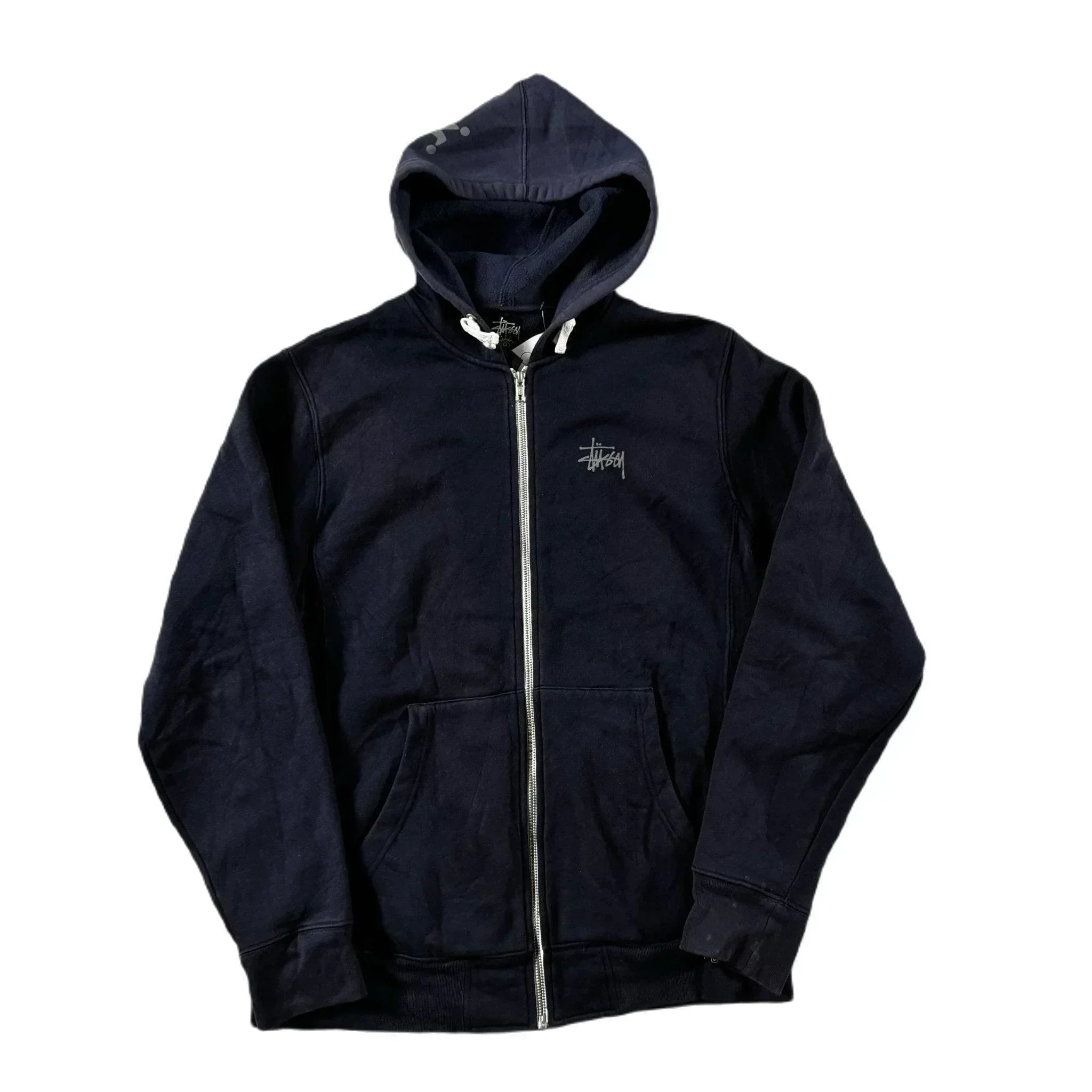 Navy Blue Stussy Zip Up Hoodie - L