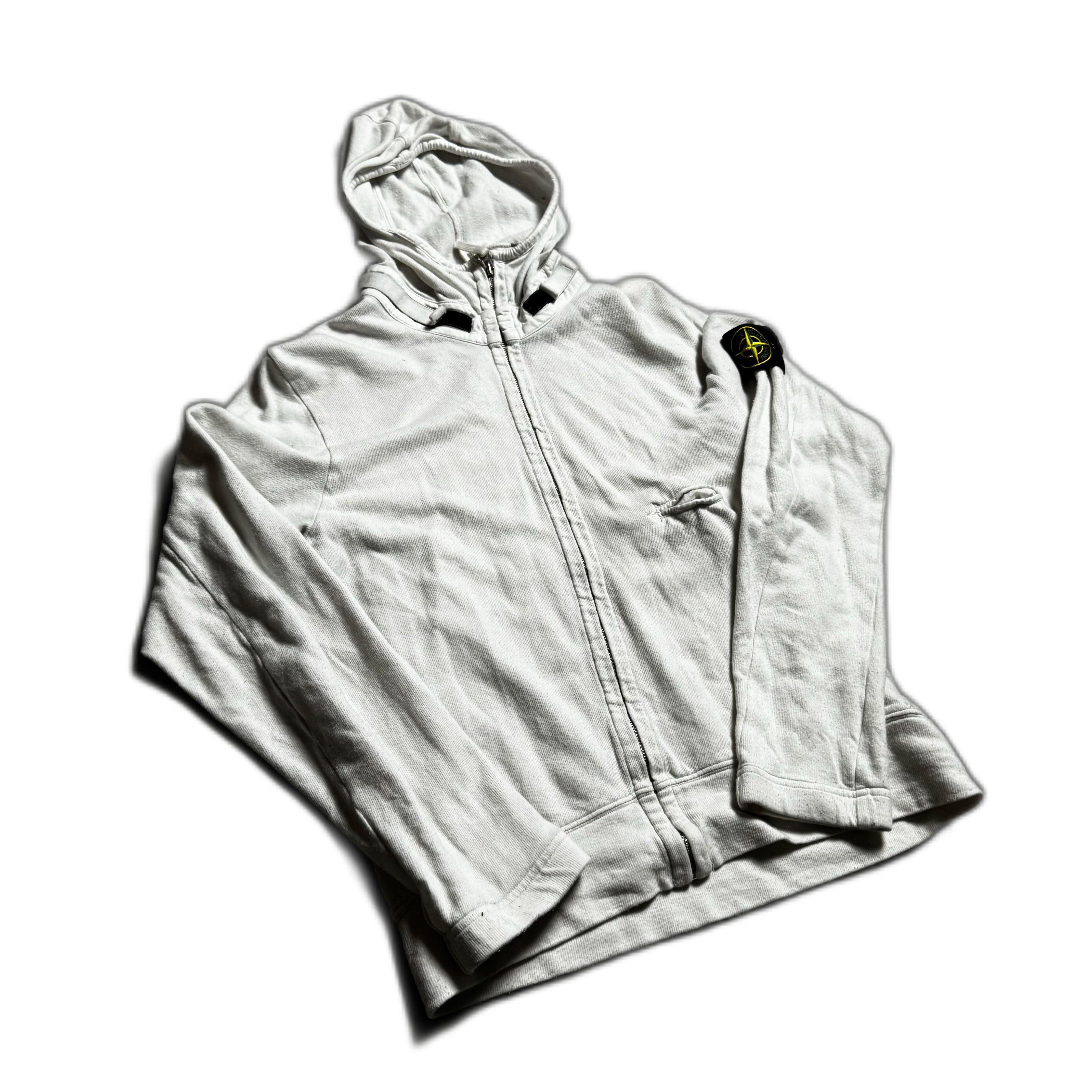 White Stone Island Zip Up Hoodie - M