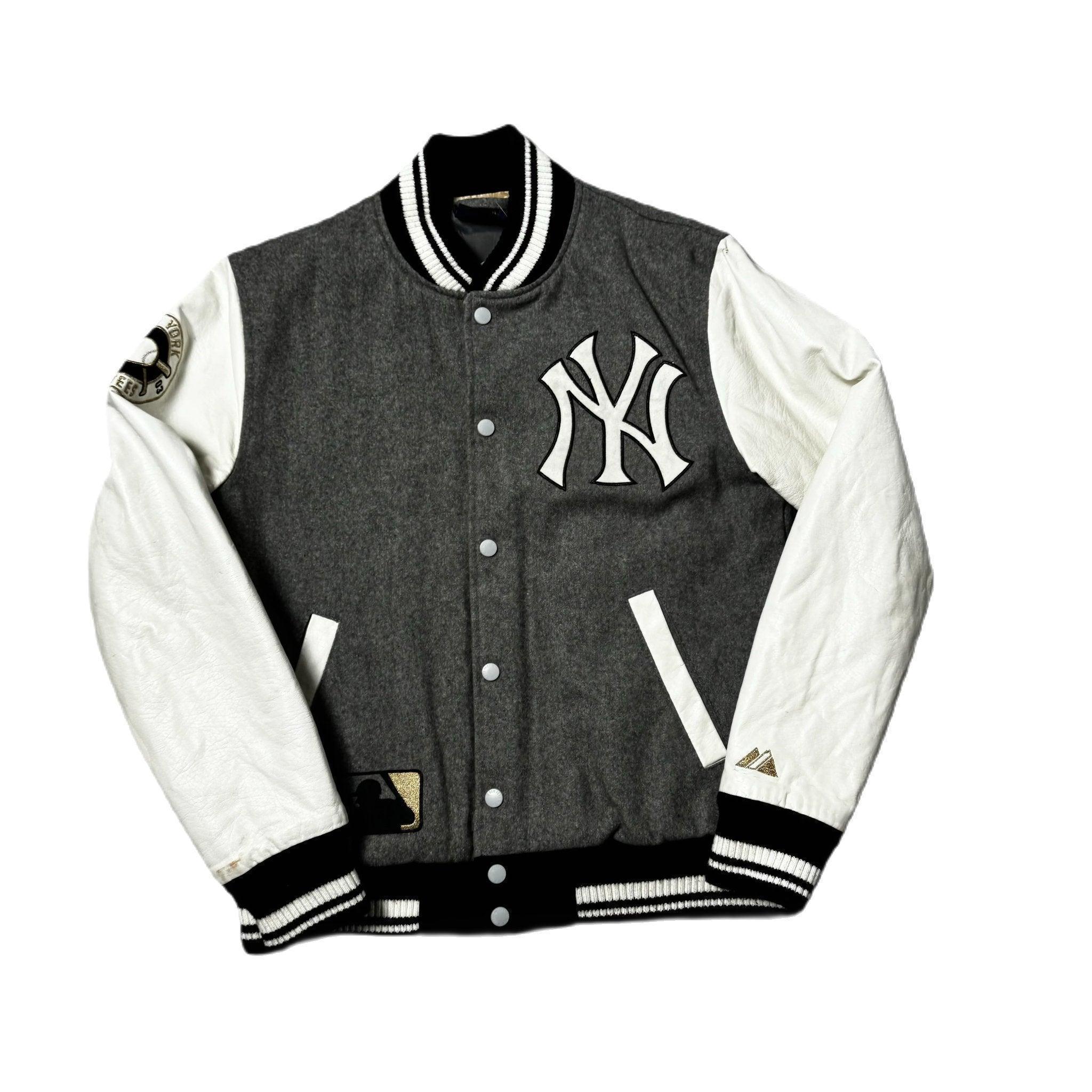 Vintage White + Grey New York Yankees Varsity Jacket - S