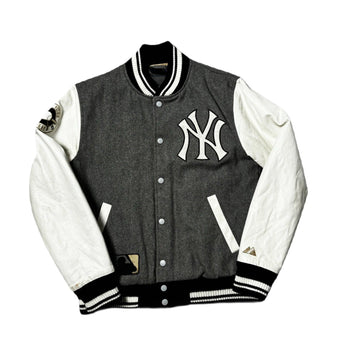 Vintage White + Grey New York Yankees Varsity Jacket - S