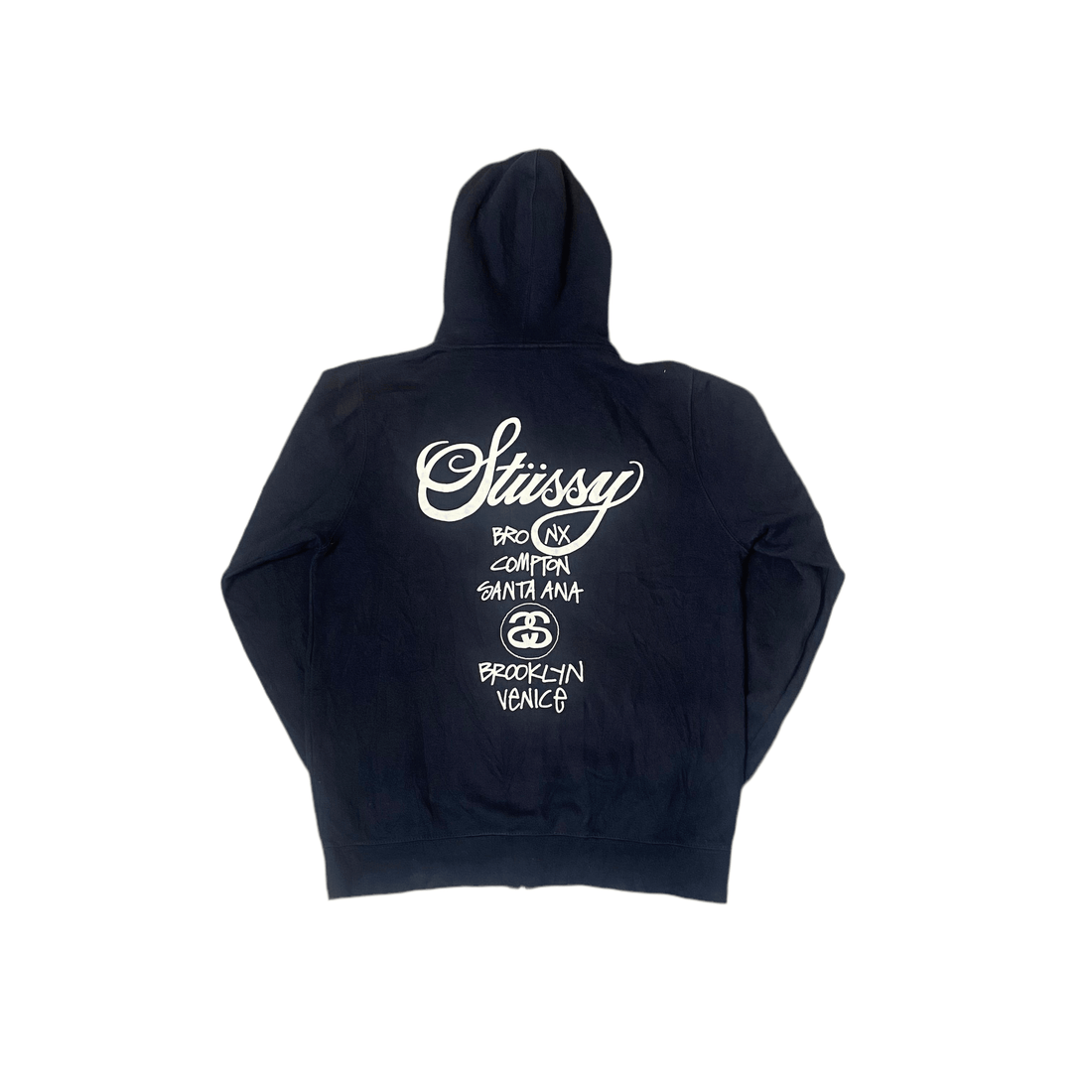 Navy Stussy Zip Up Hoodie - M