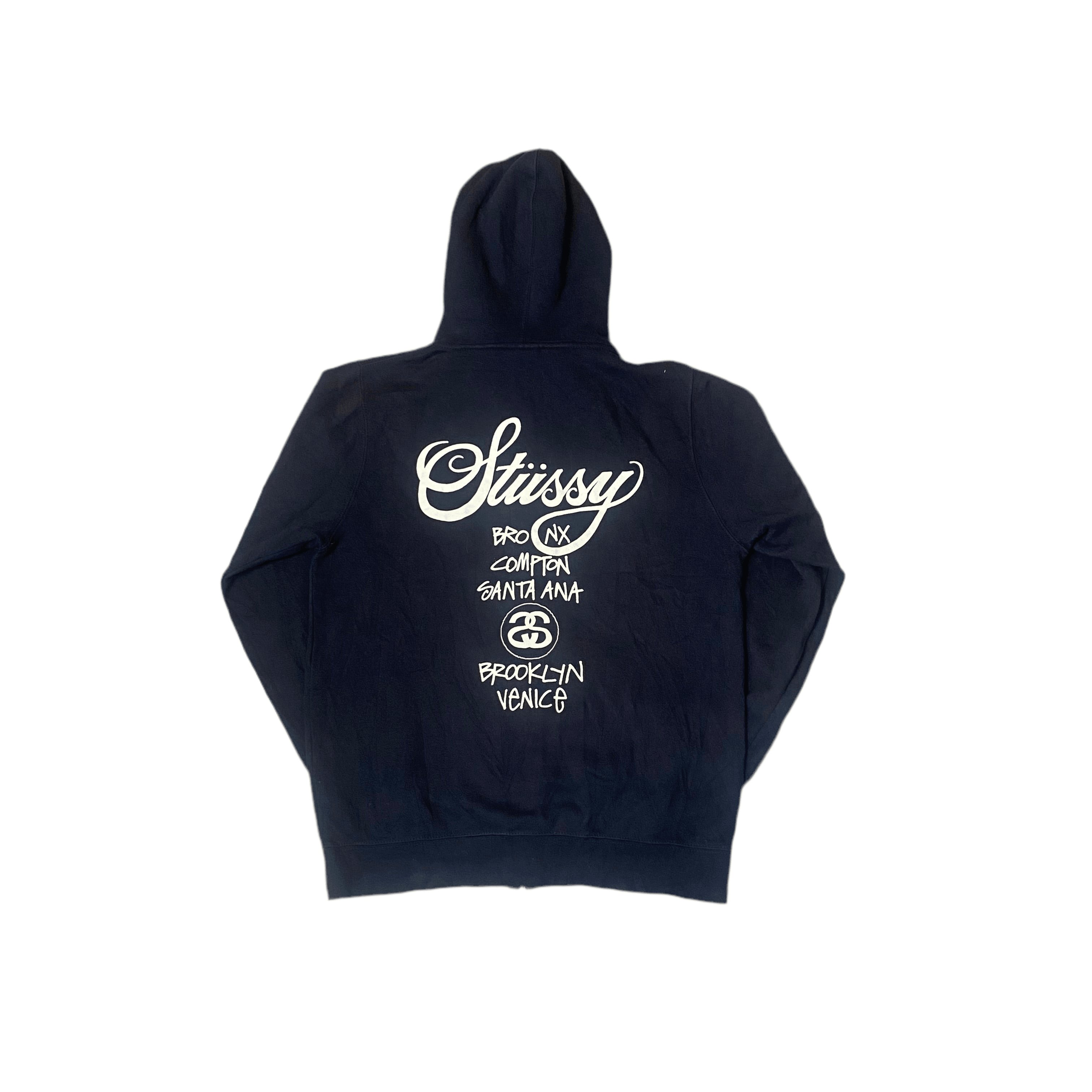 Navy Stussy Zip Up Hoodie - M