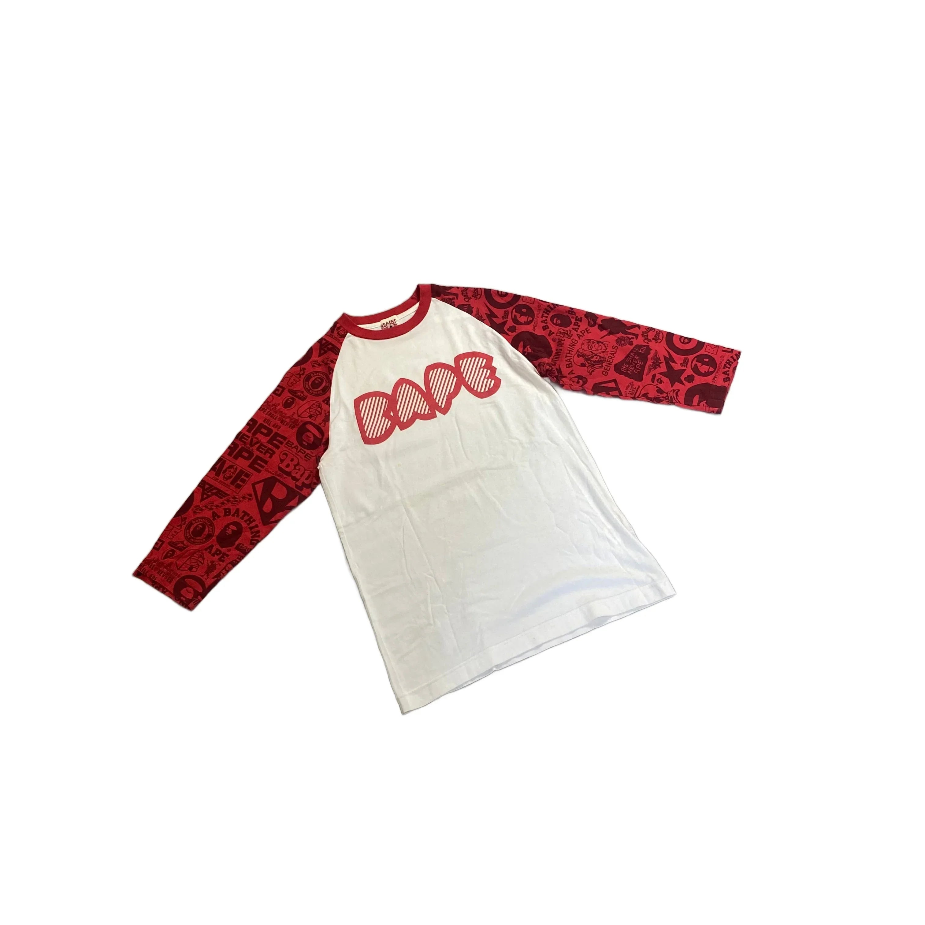 White + Red A Bathing Ape (BAPE) Long Sleeve Tee - S