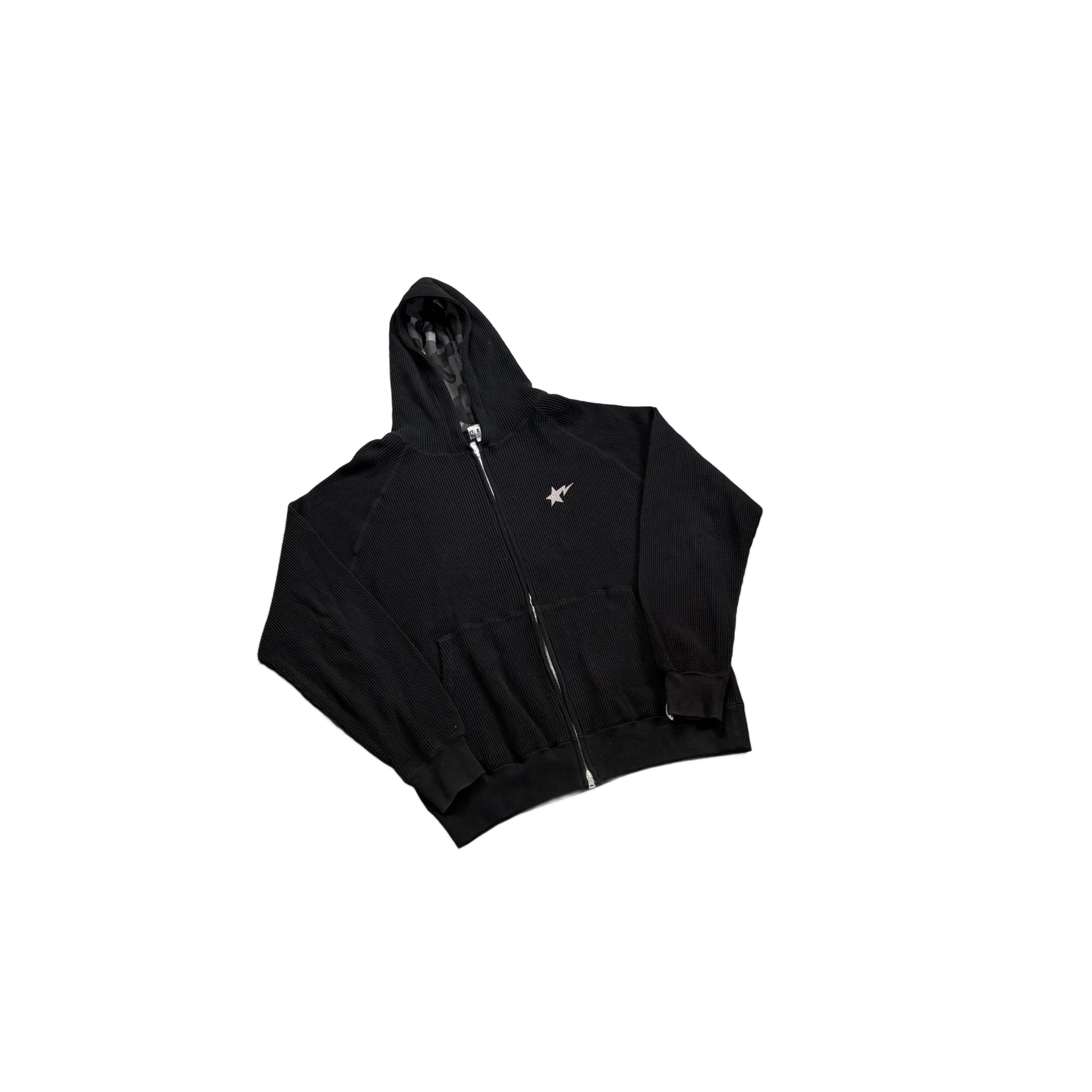 Black A Bathing Ape (BAPE) Waffle Zip Up Hoodie - L