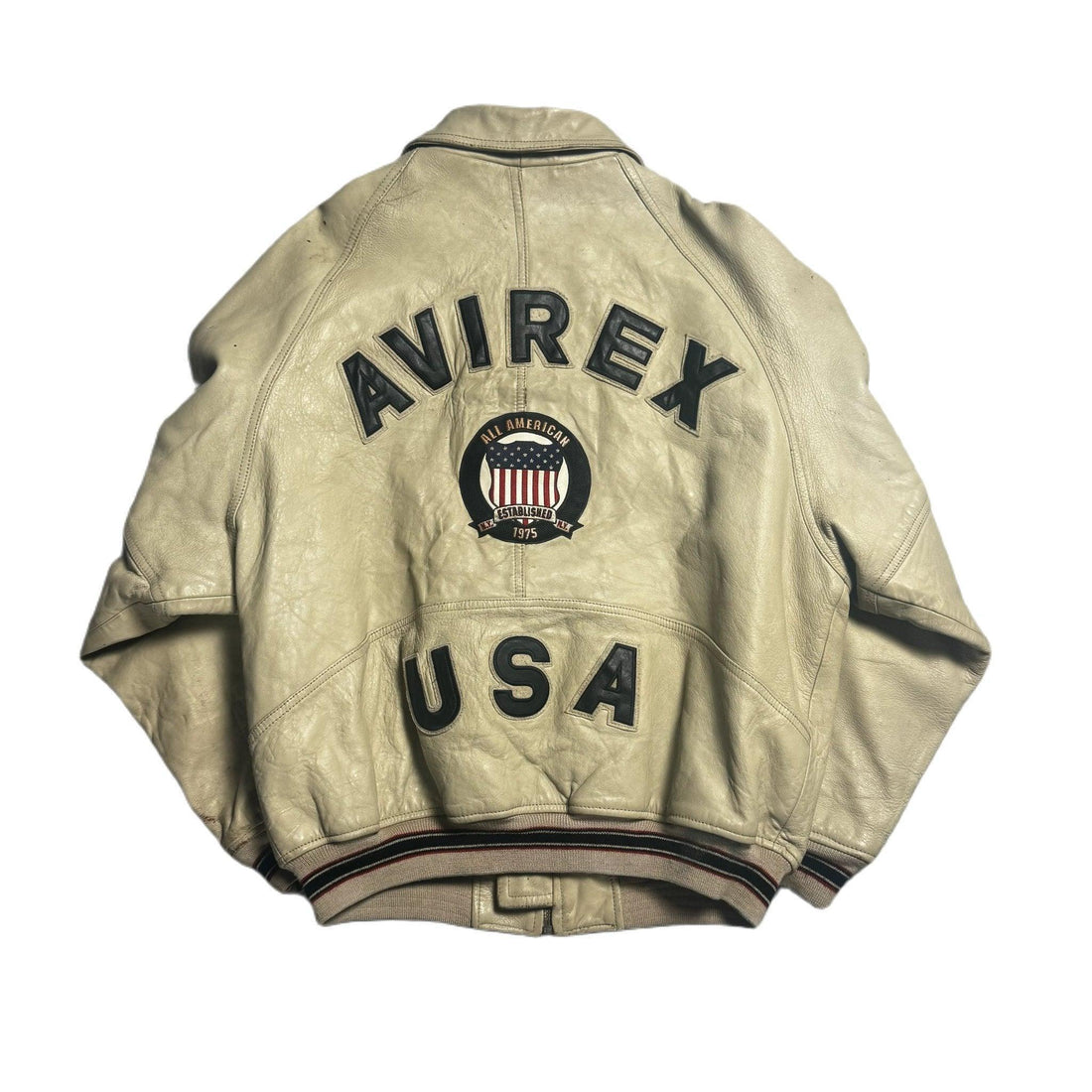 Vintage 90s Cream Avirex Leather Jacket - XL