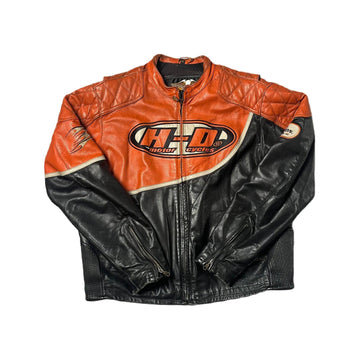 Vintage Black + Orange Harley Davidson Leather Jacket - XL