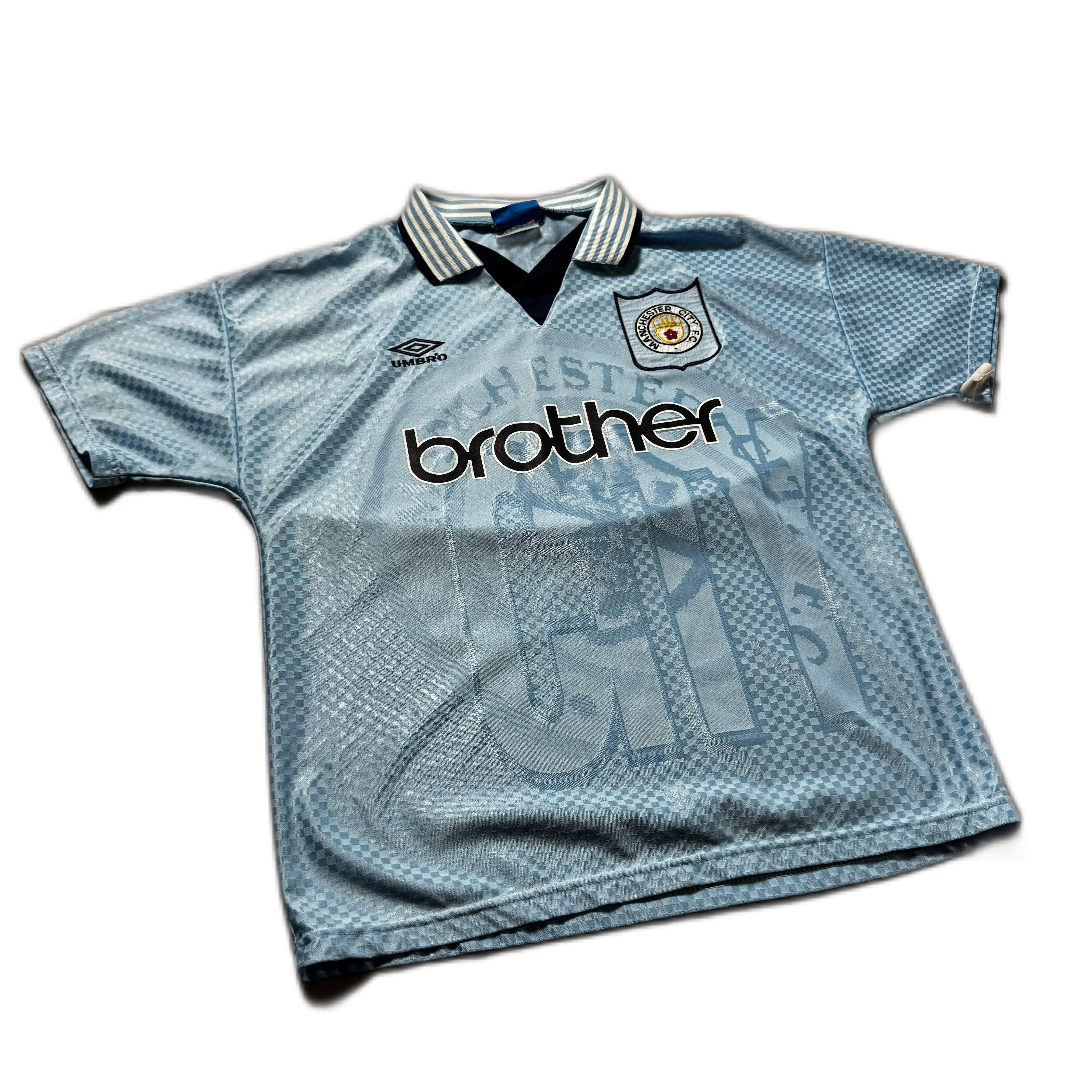 1995 - 97 Manchester City Home 'Rosler' Signed Shirt - L