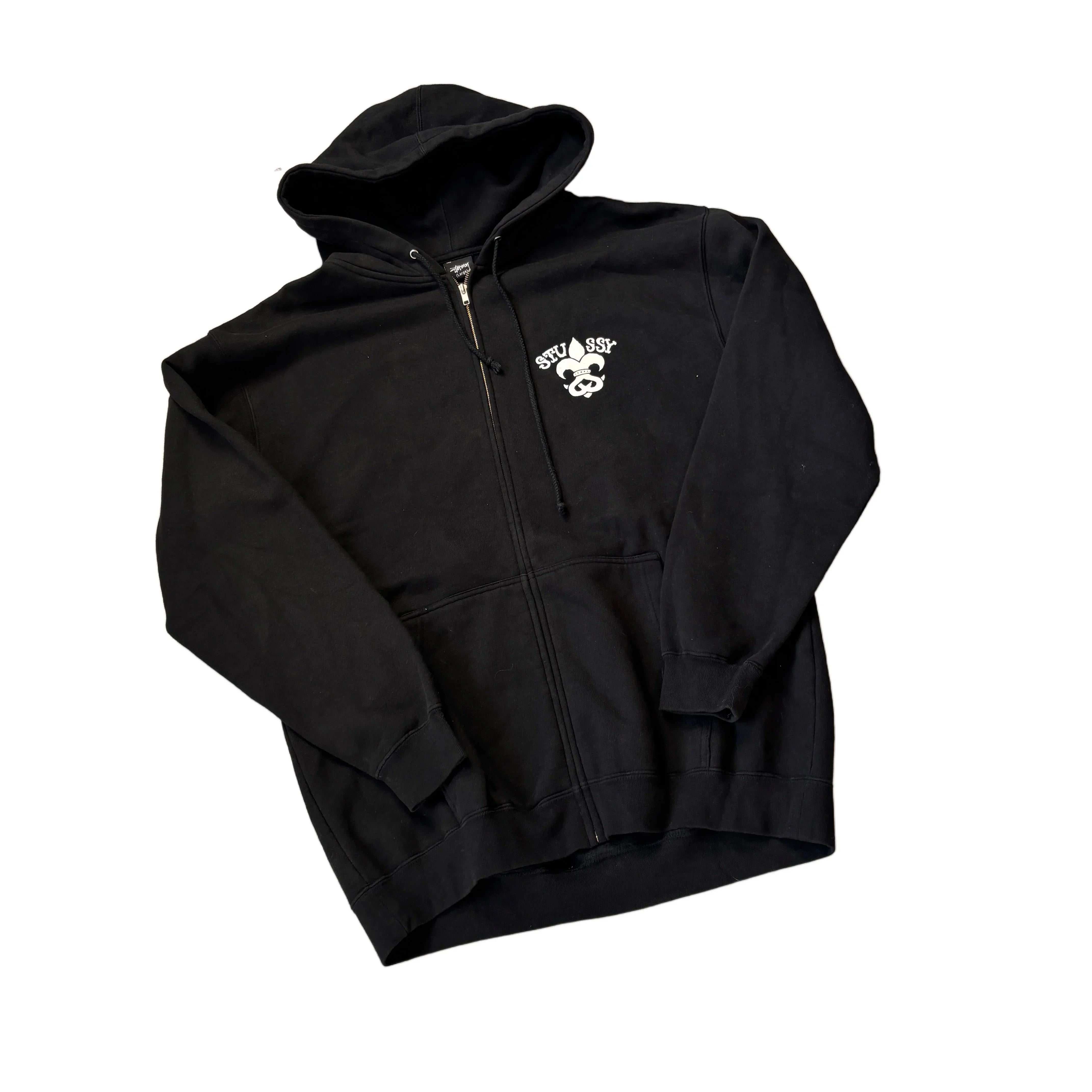 Black Stussy Zip Up Hoodie - L