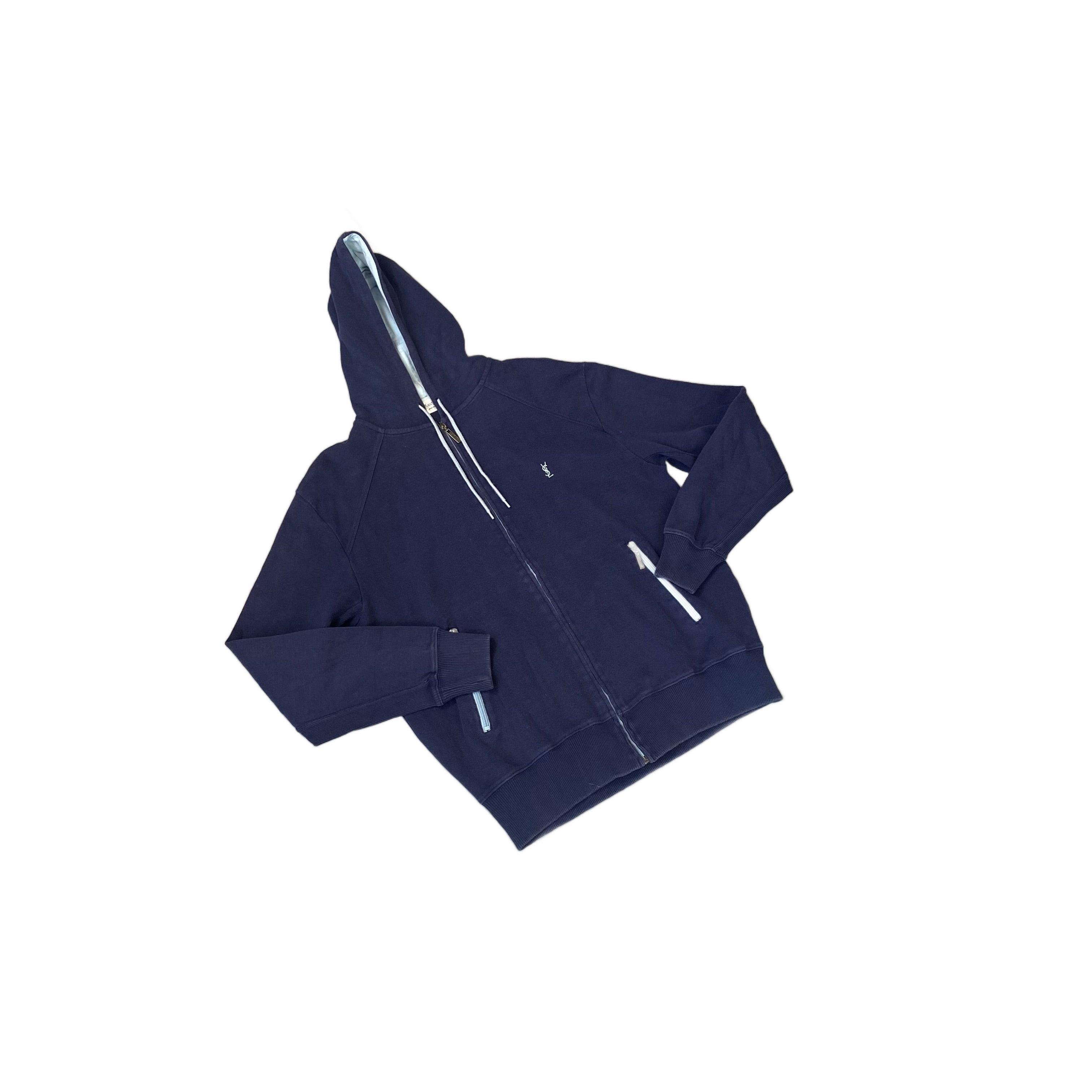 Vintage Navy Blue Yves Saint Laurent (YSL) Zip Up Hoodie - M