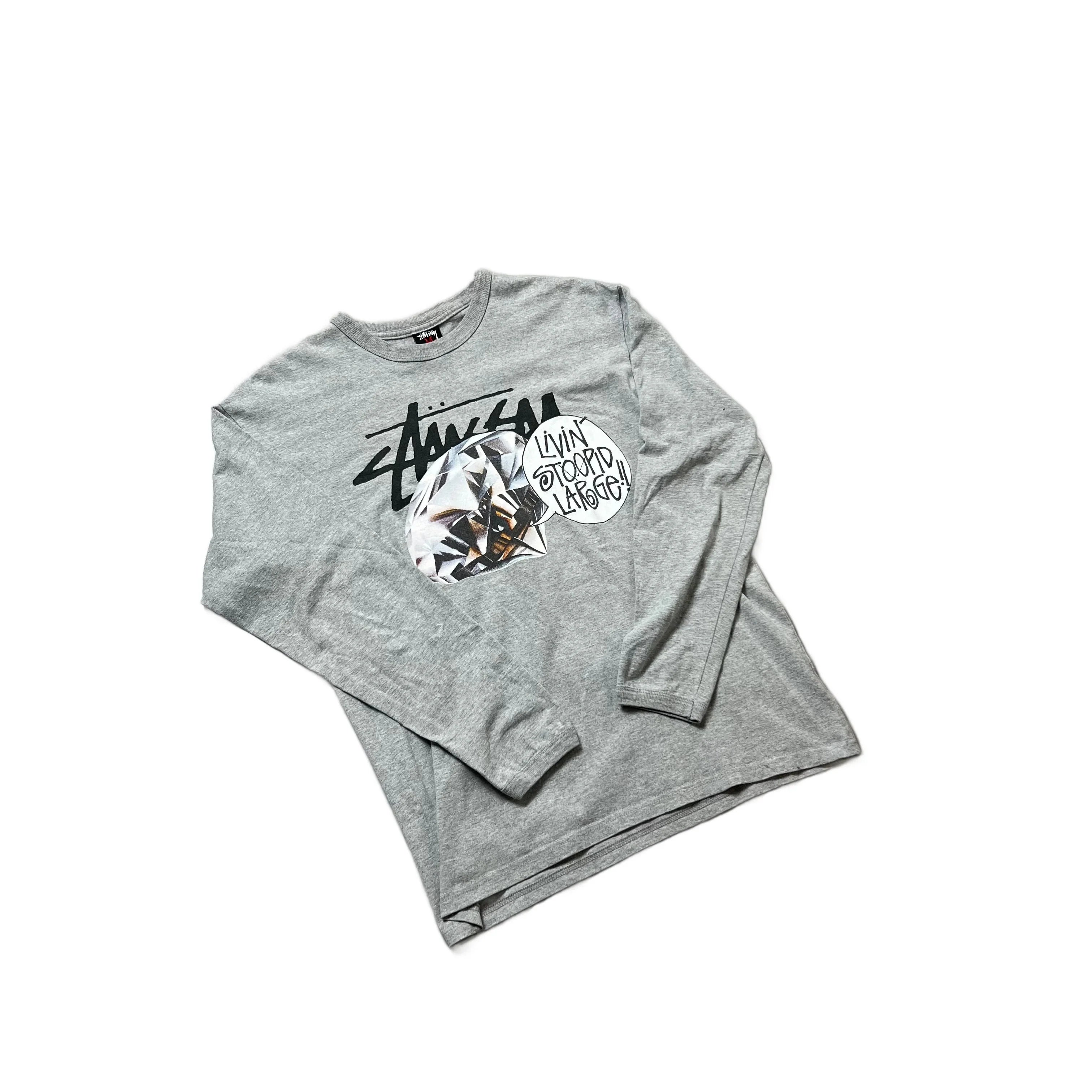Grey Stussy Long Sleeve Tee - M
