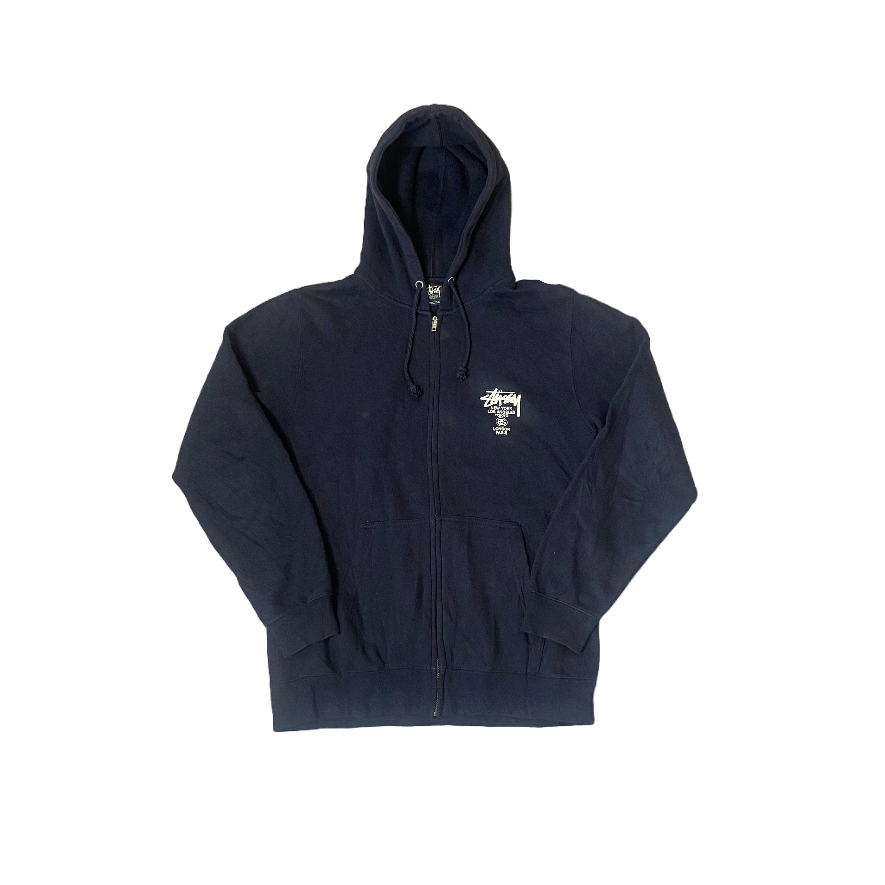 Navy Stussy Zip Up Hoodie - M