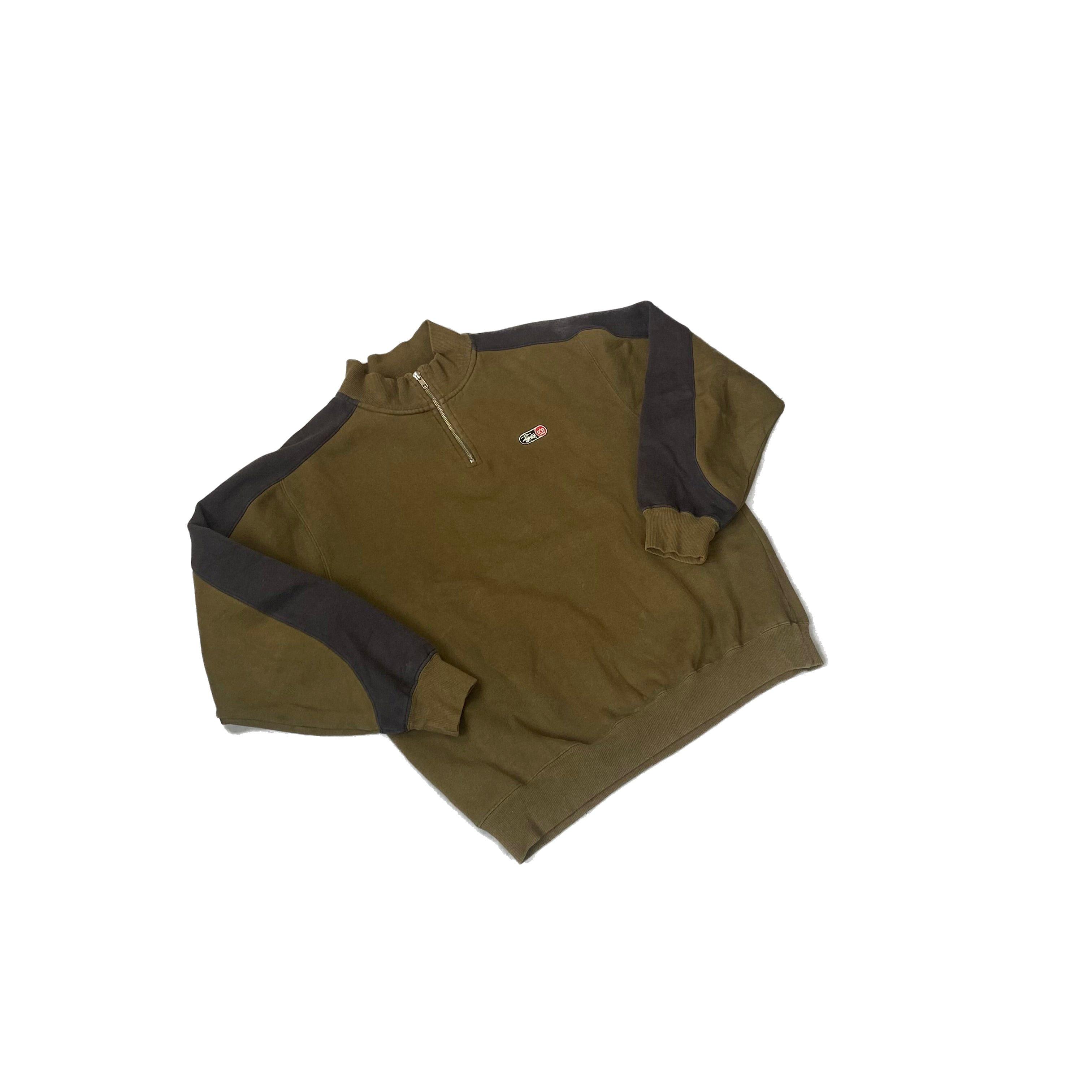 Vintage Green Stussy 1/4 Zip Sweatshirt - M