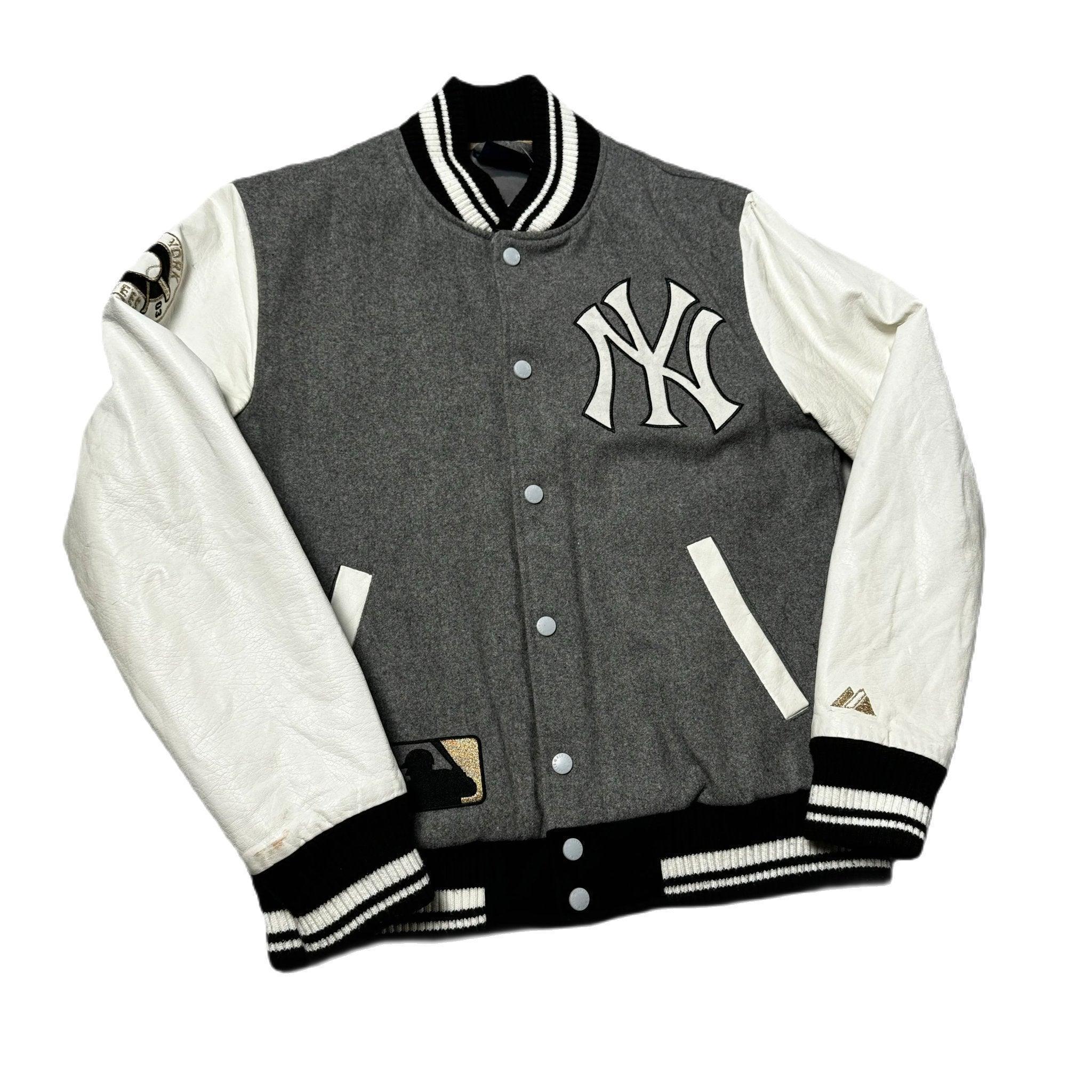 Vintage White + Grey New York Yankees Varsity Jacket - S