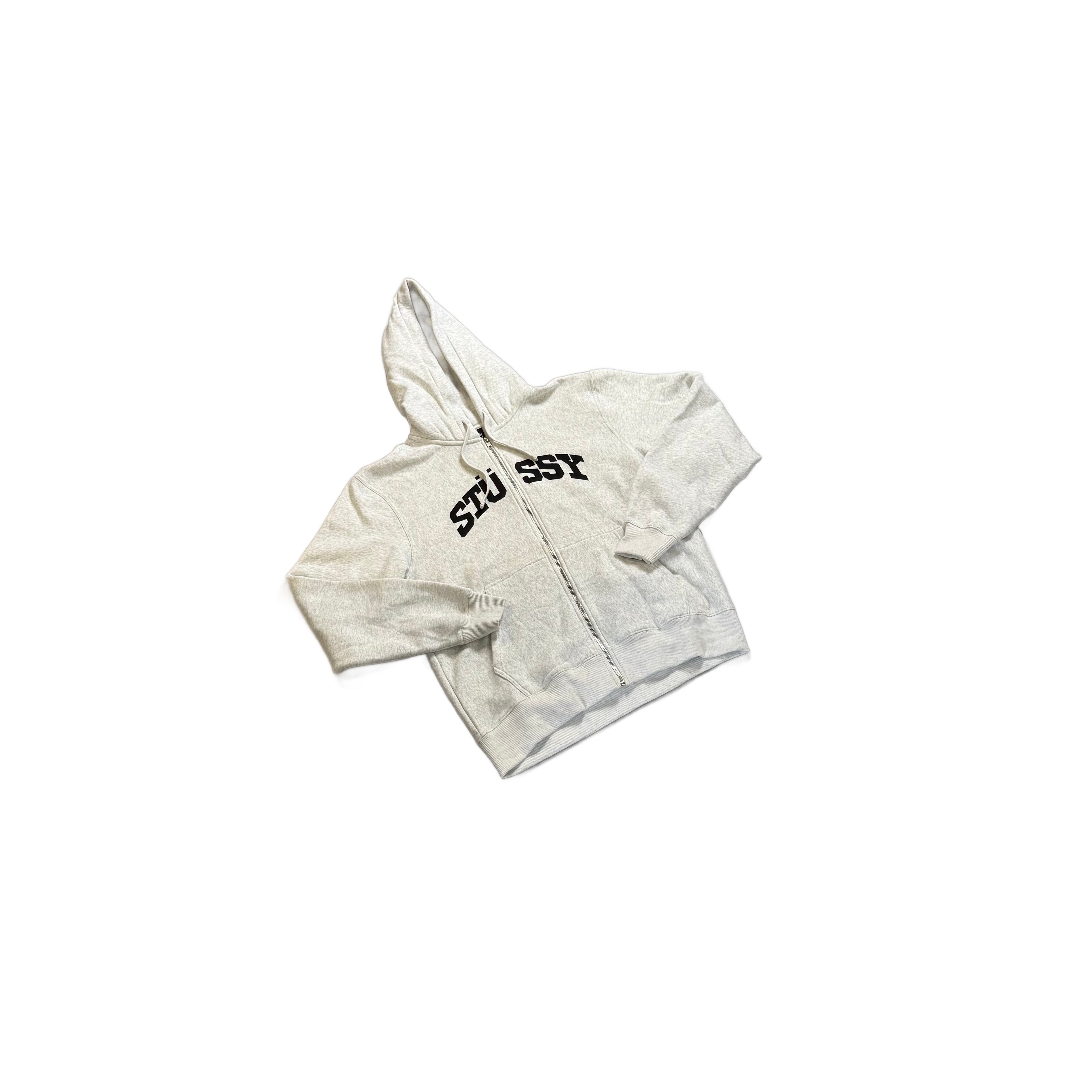 Grey Stussy Zip Up Hoodie - L