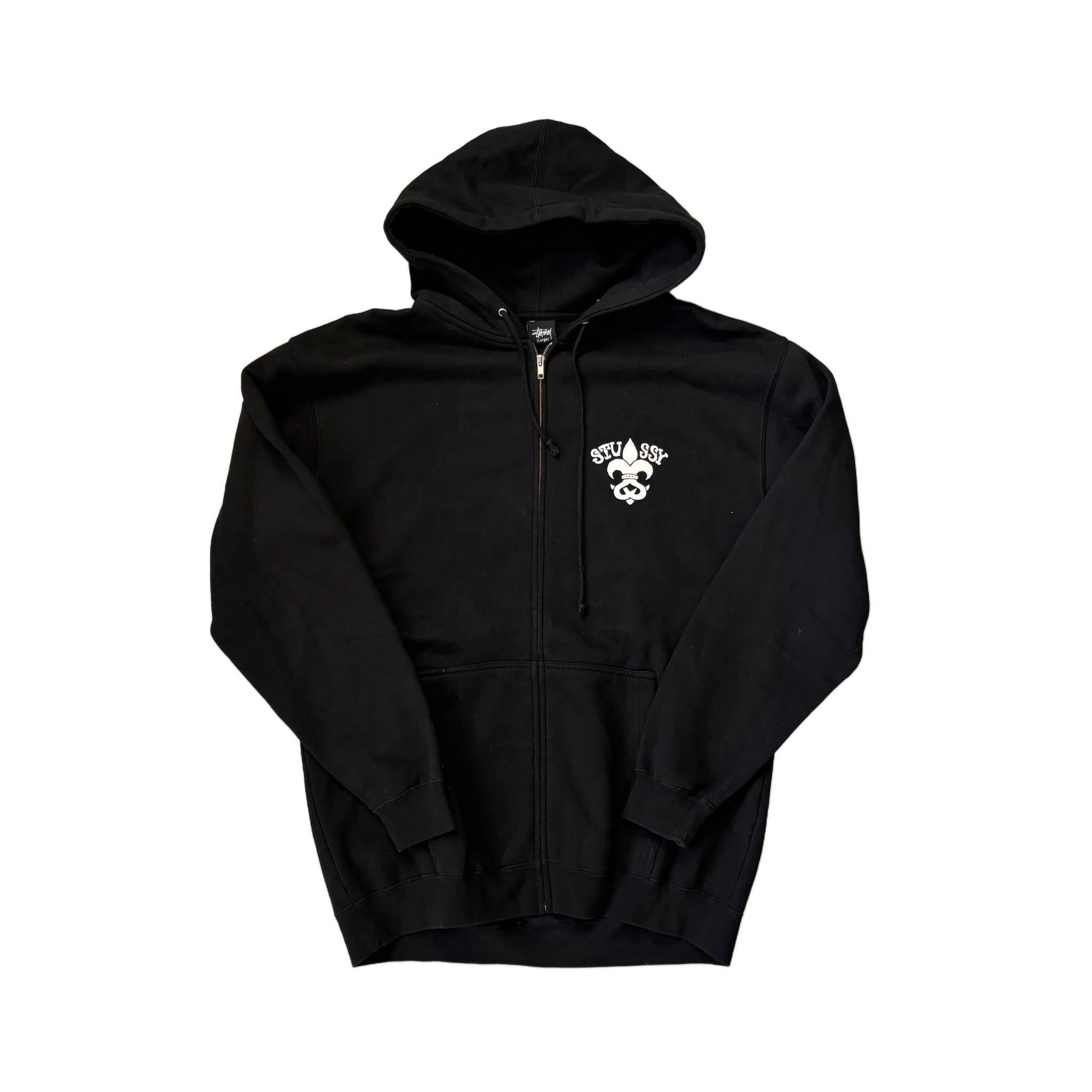 Black Stussy Zip Up Hoodie - L