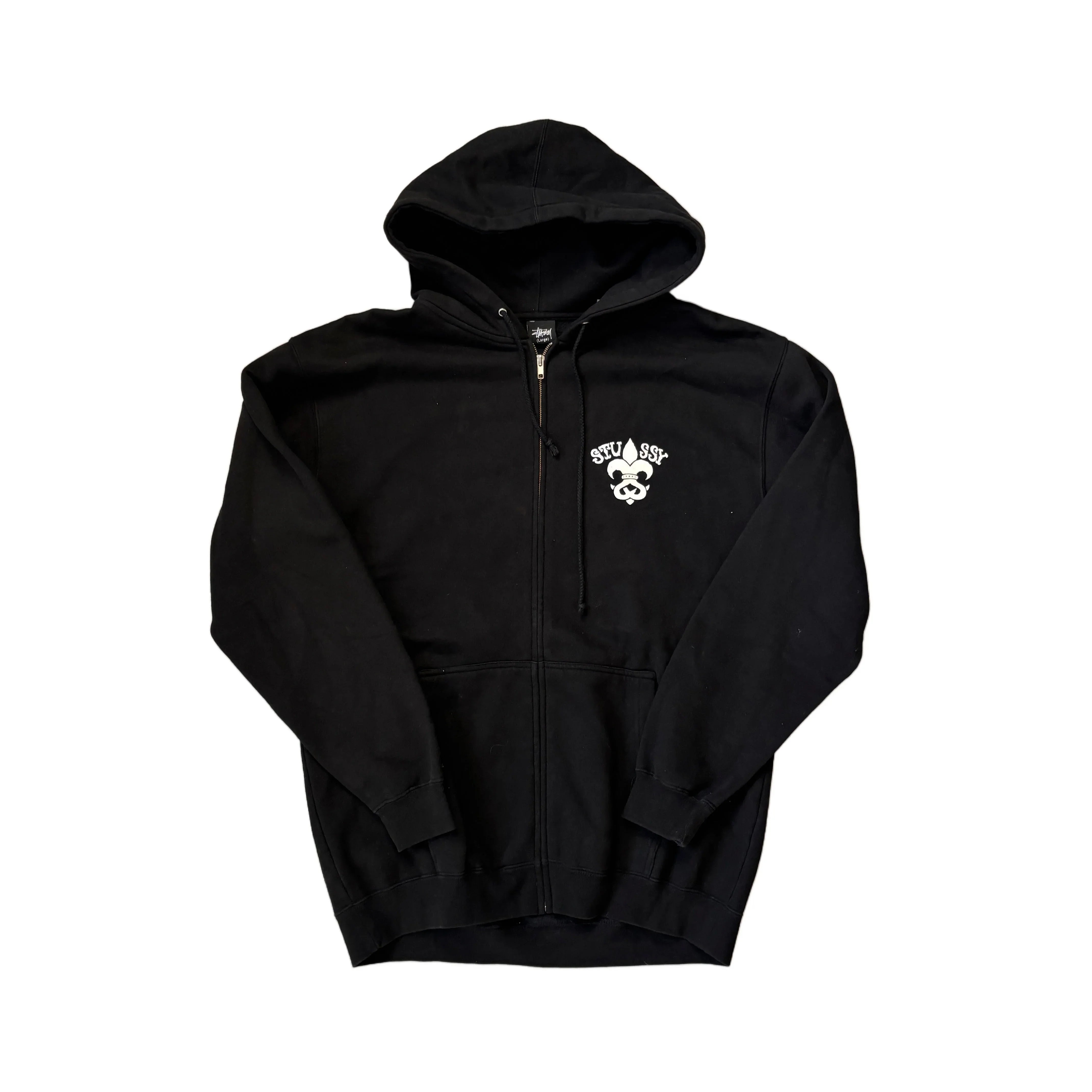 Black Stussy Zip Up Hoodie - L
