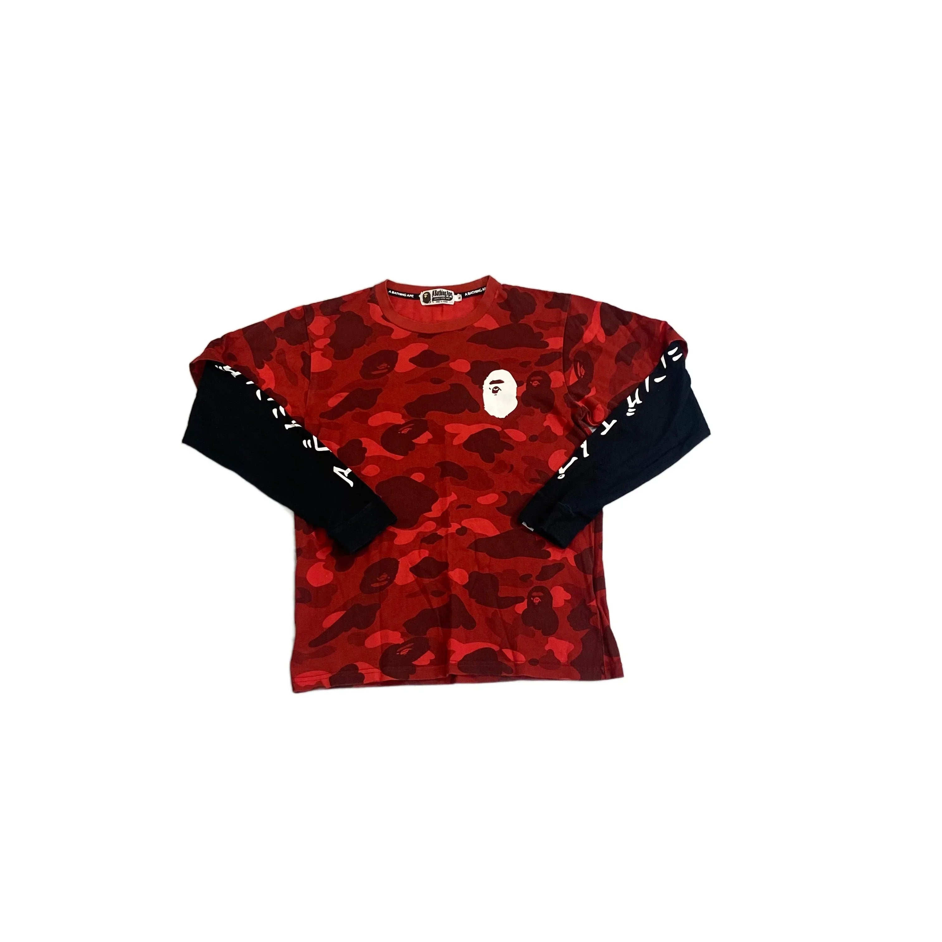 Red + Black A Bathing Ape (BAPE) Long Sleeve Tee - S