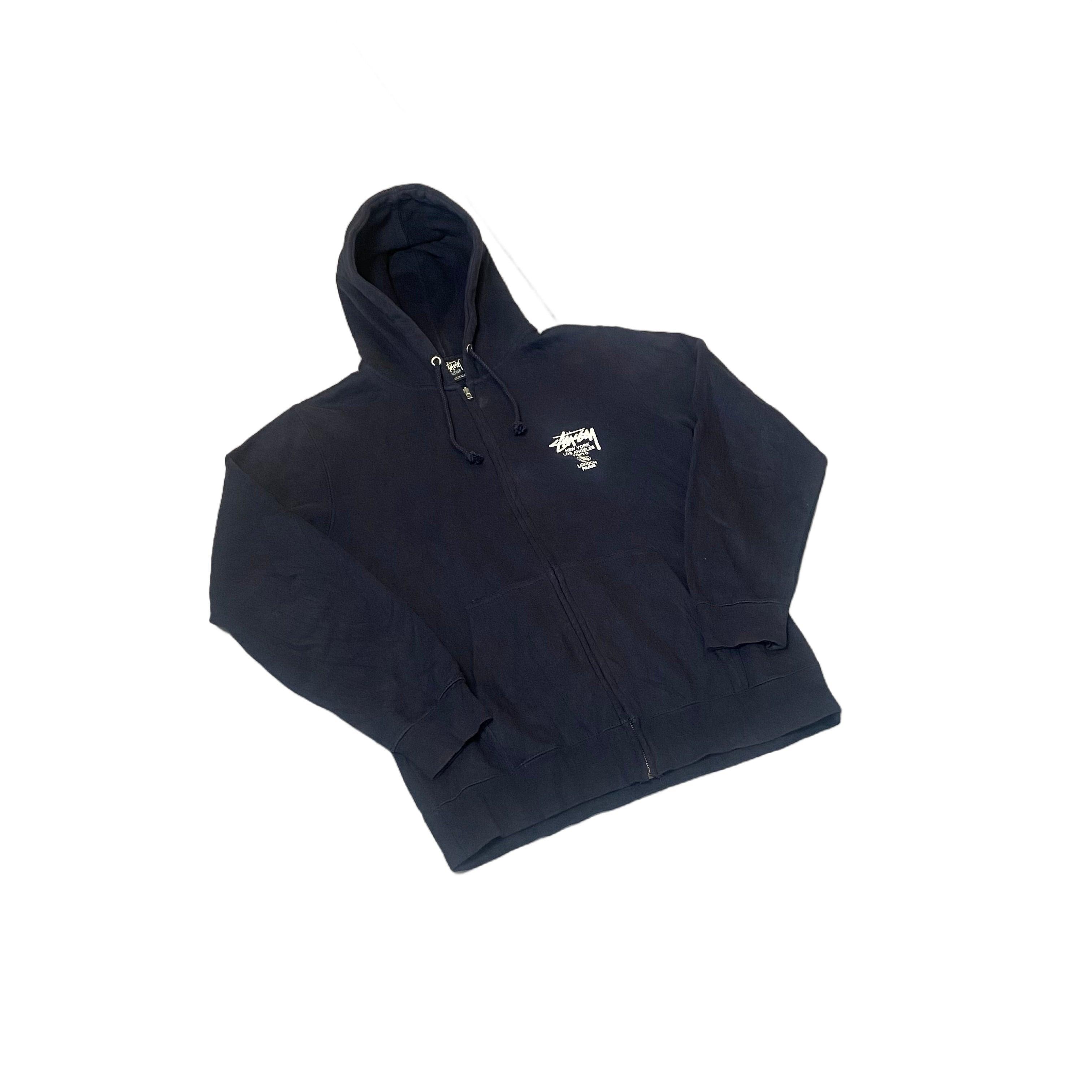 Navy Stussy Zip Up Hoodie - M