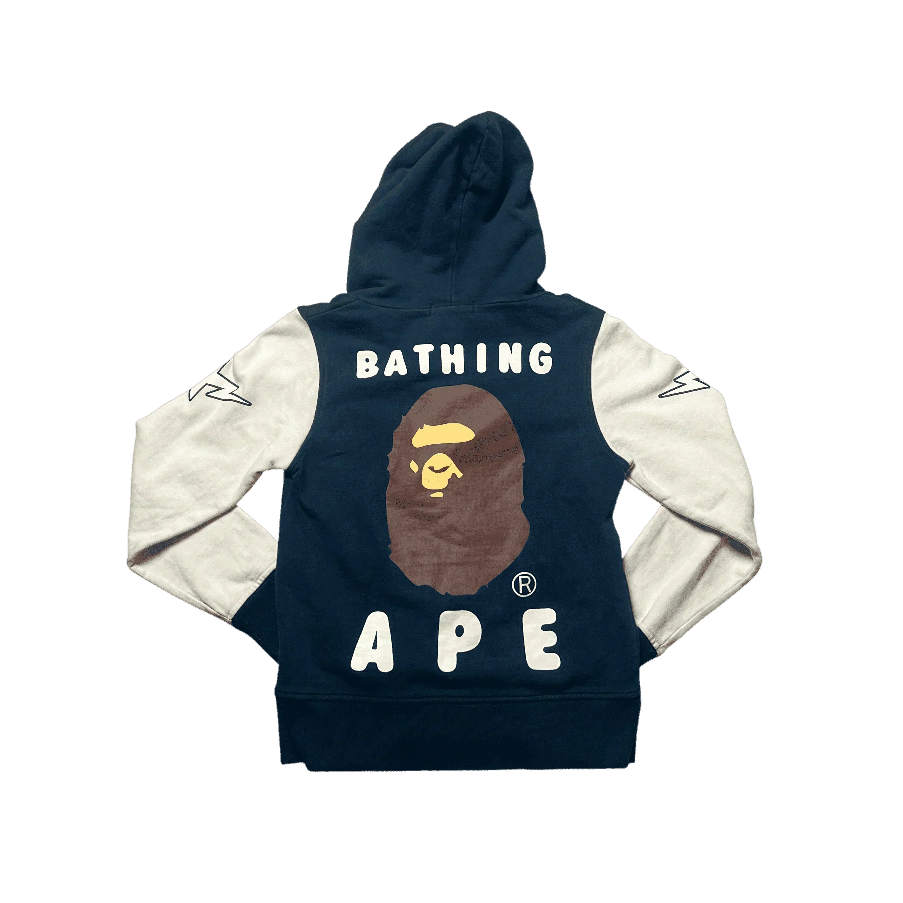 Navy Blue + White A Bathing Ape (BAPE) Button Up Hoodie - XS
