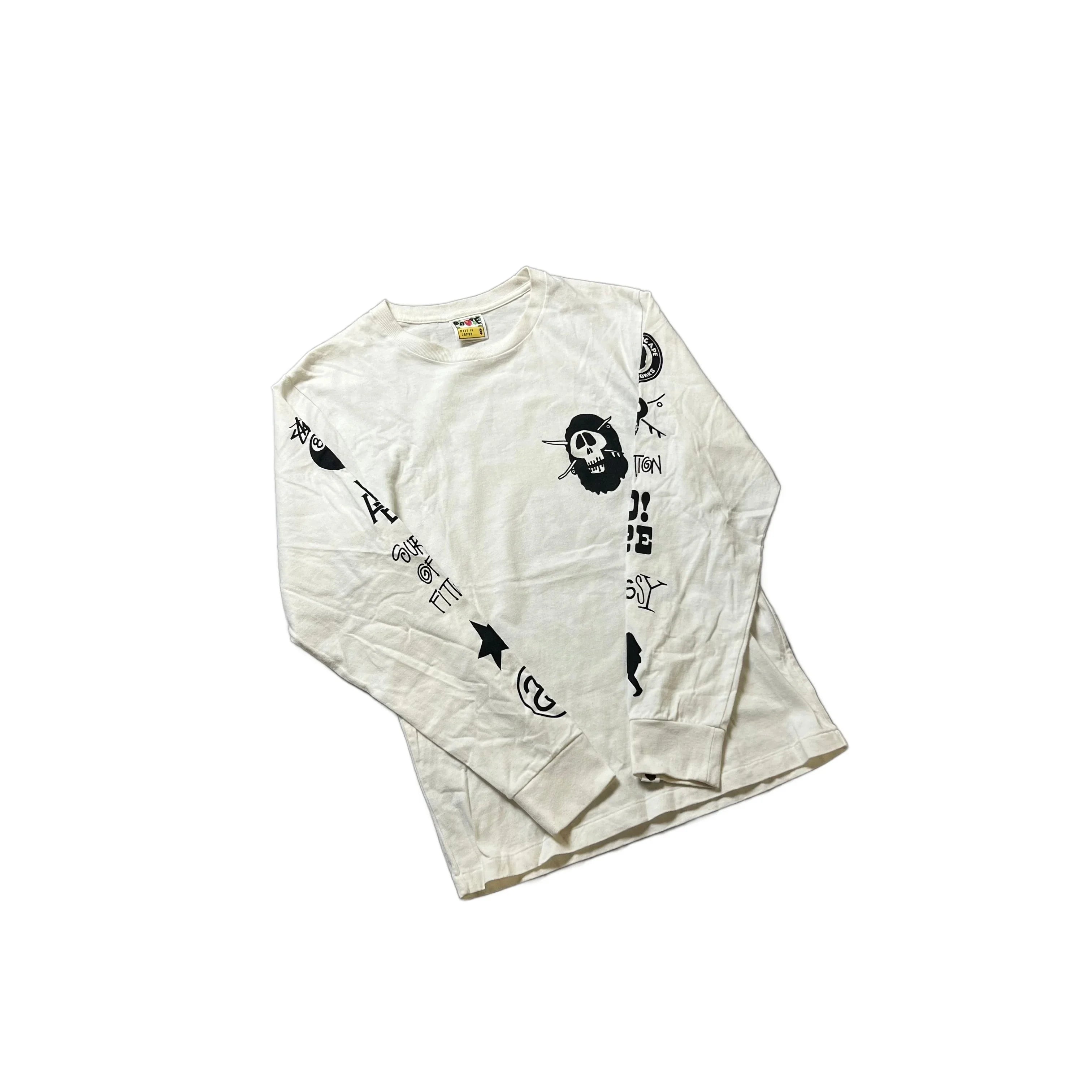 White A Bathing Ape (BAPE) x Stussy Long Sleeve Tee - S