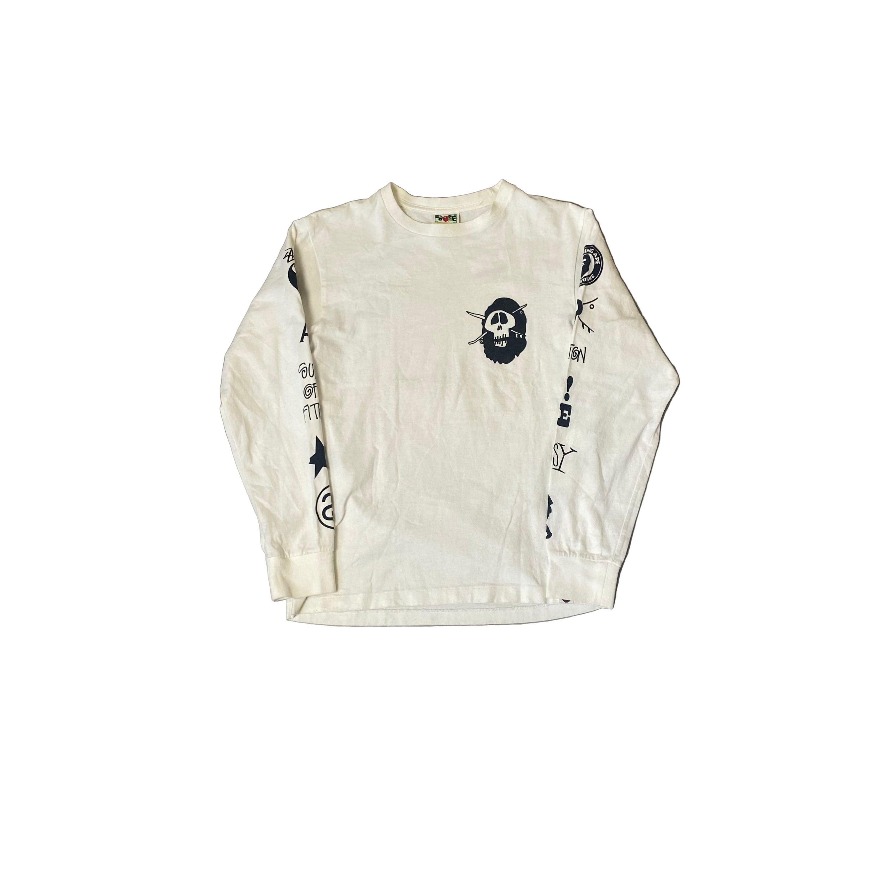 White Stussy x A Bathing Ape (BAPE) Long Sleeve Tee - S