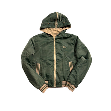 Women’s Vintage Green + Beige Stussy Reversible Jacket - S