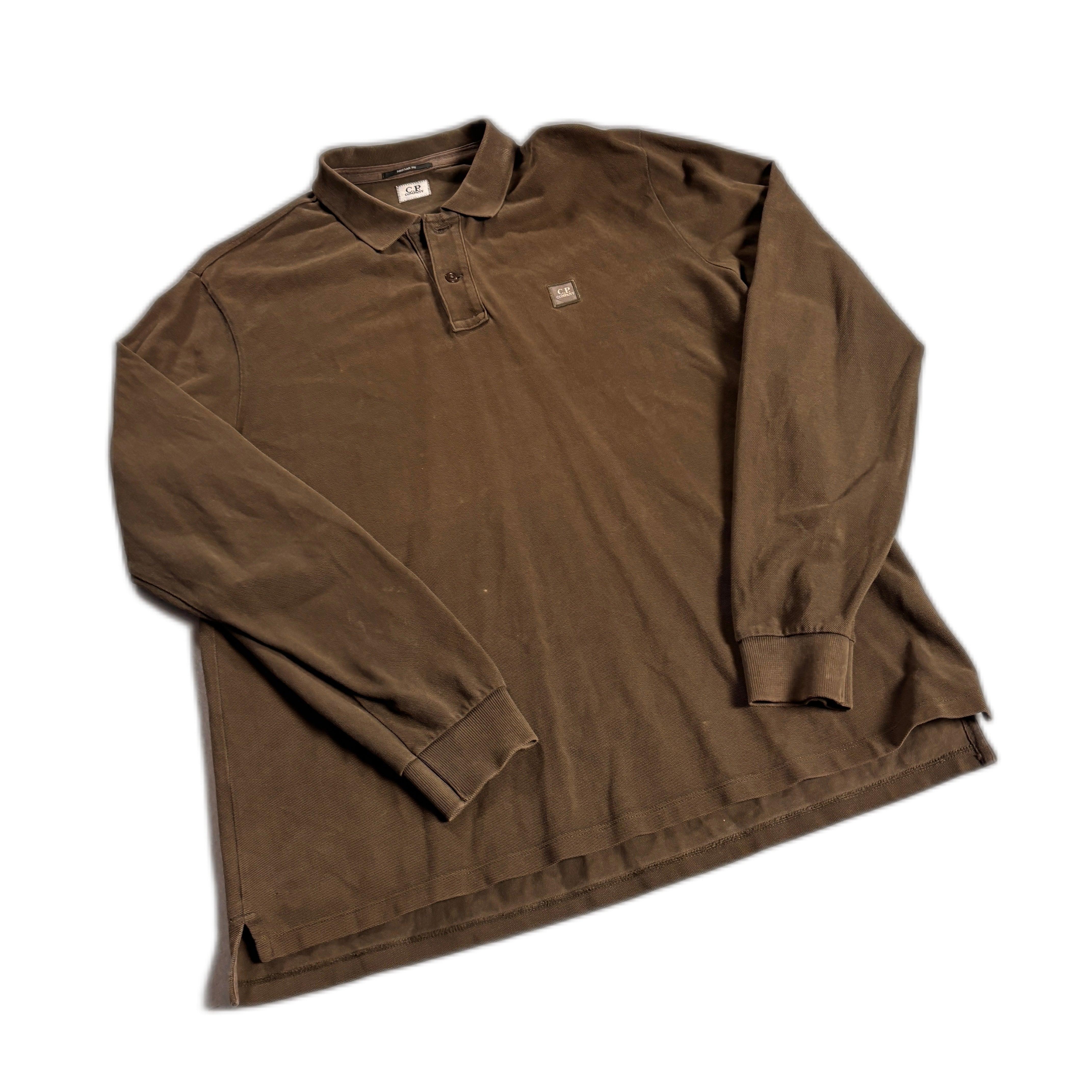 Khaki CP Company Long Sleeve Polo Shirt - XXL (Recommended Size - XL)
