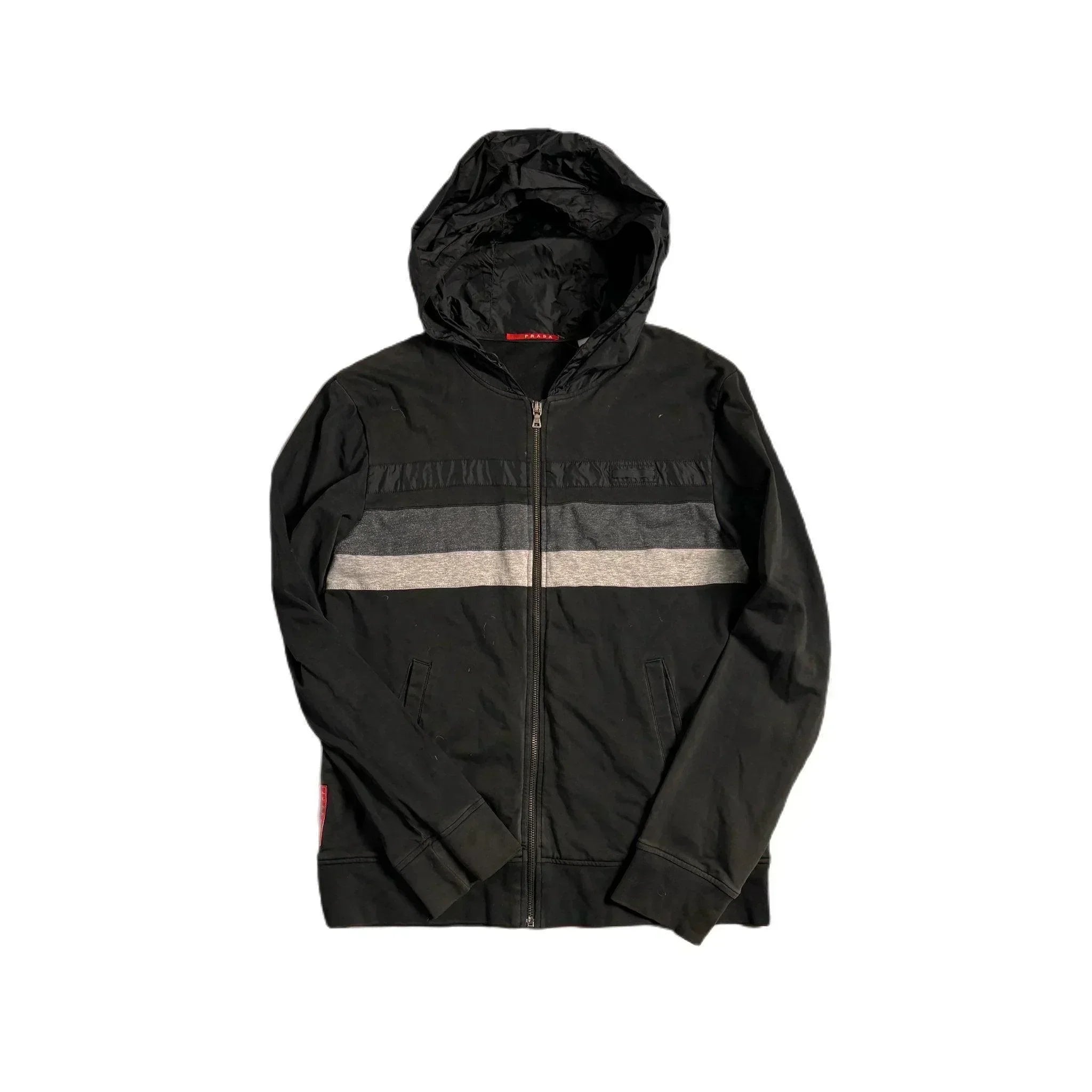 Vintage Black + Grey Prada Full Zip Hoodie - XL (Recommended Size - L)